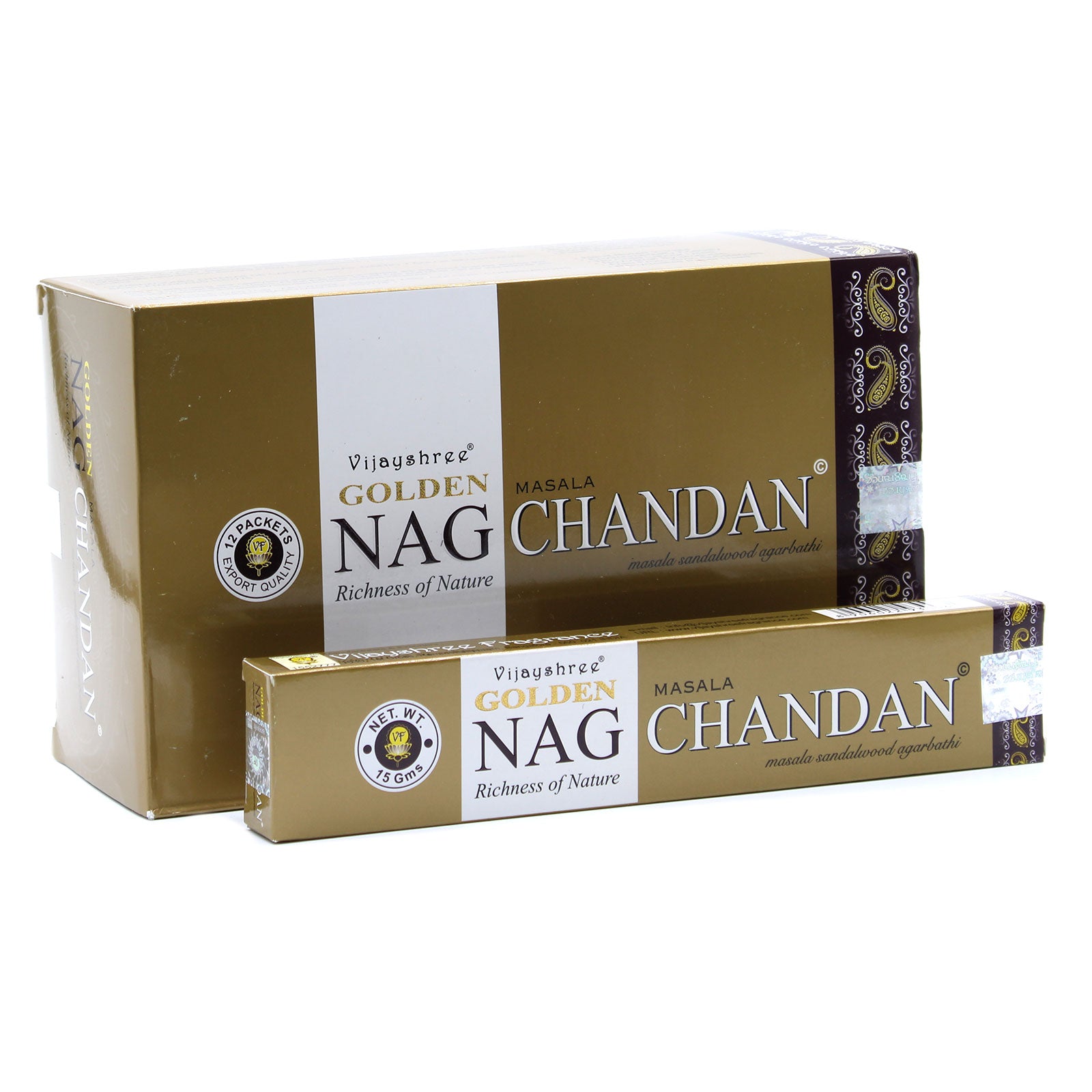 Chandan Genuine Golden Nag incense sticks in a decorative holder, showcasing their elegant design and rich aroma.