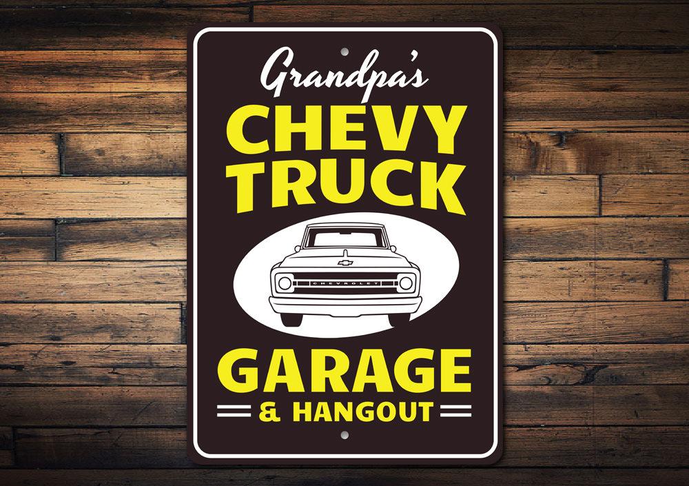 "Grandpa's Chevy Truck Garage sign."