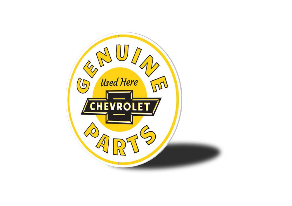 Chevy Genuine Parts Car Sign featuring iconic Chevy models, made from durable aluminum with customizable options.