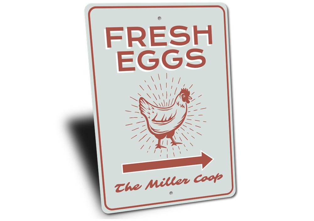 Customizable Chicken Coop Sign made from durable aluminum, featuring pre-drilled holes for easy mounting.