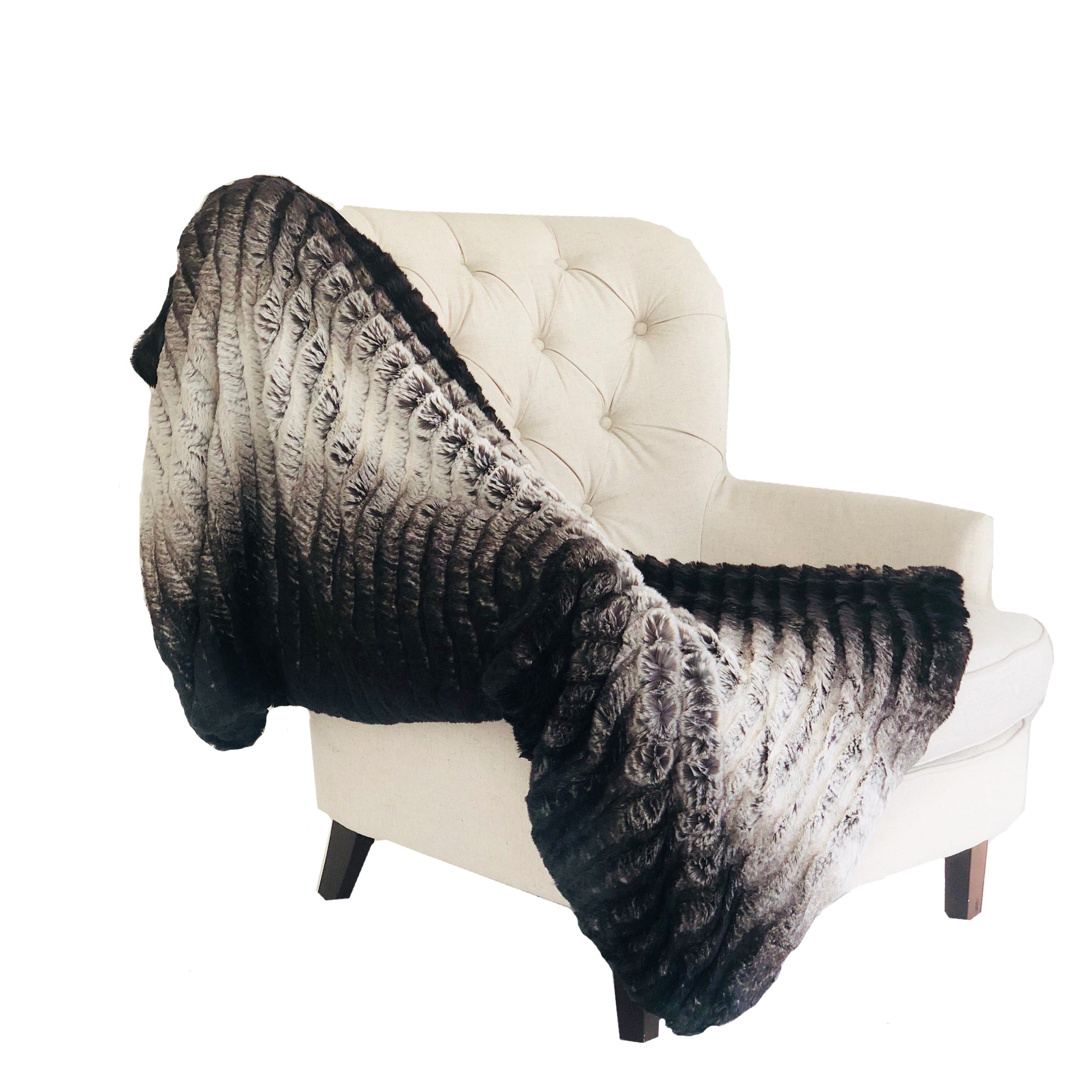 Luxurious chocolate brown faux fur throw blanket with soft microfiber backing, elegantly draped over a cozy couch.