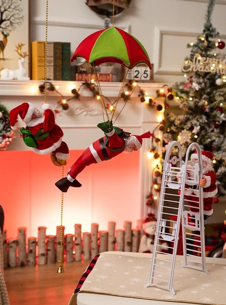 Christmas Electric Santa Decor featuring Santa climbing ropes and ladders, showcasing vibrant colors and detailed craftsmanship.