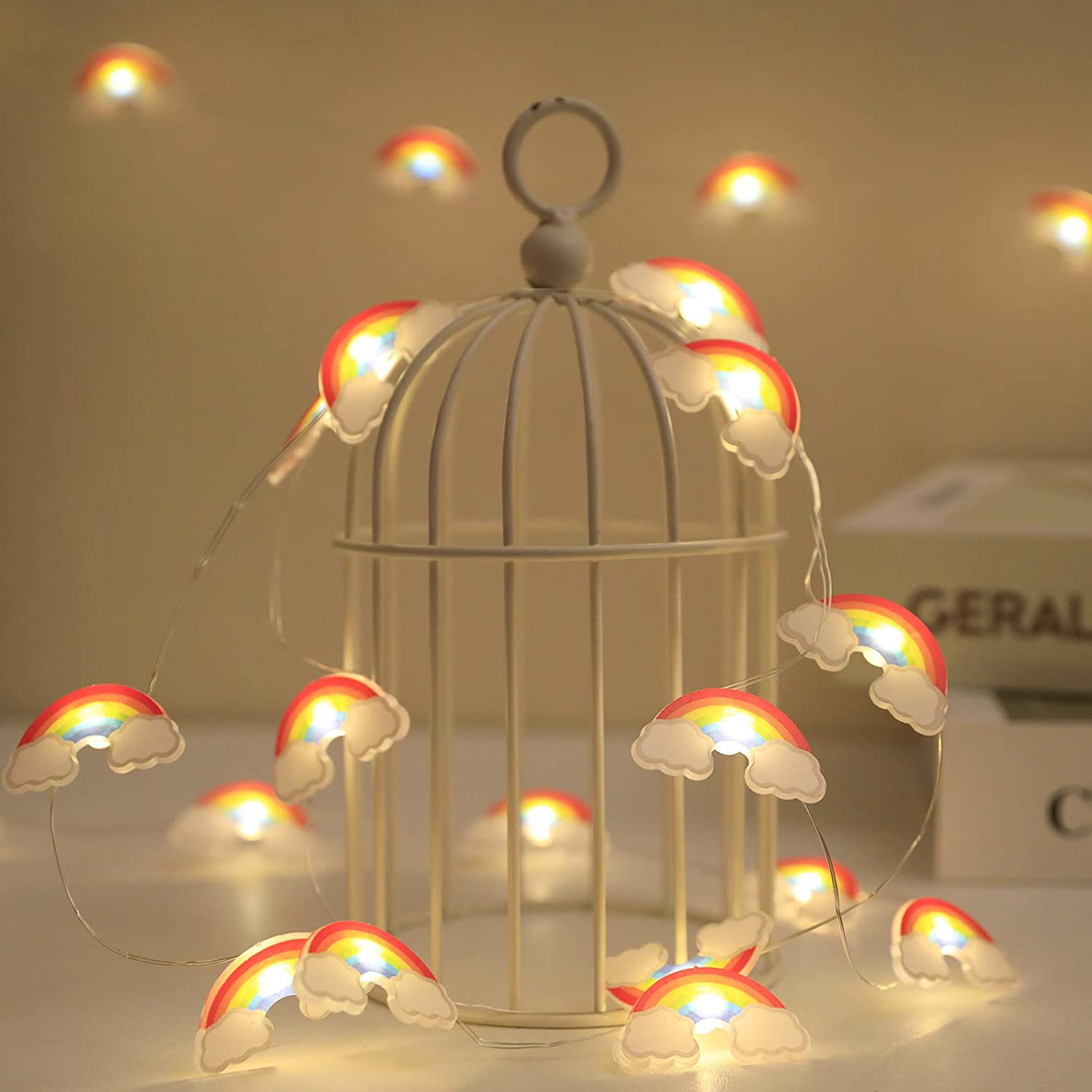 Colorful Christmas Rainbow String Lights with 30 LED bulbs, showcasing a festive and cozy atmosphere, perfect for holiday decorations.