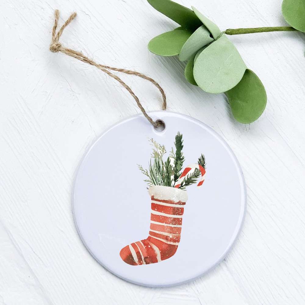 A beautifully crafted porcelain Christmas Stocking ornament with vibrant designs, perfect for holiday gifting and decor.
