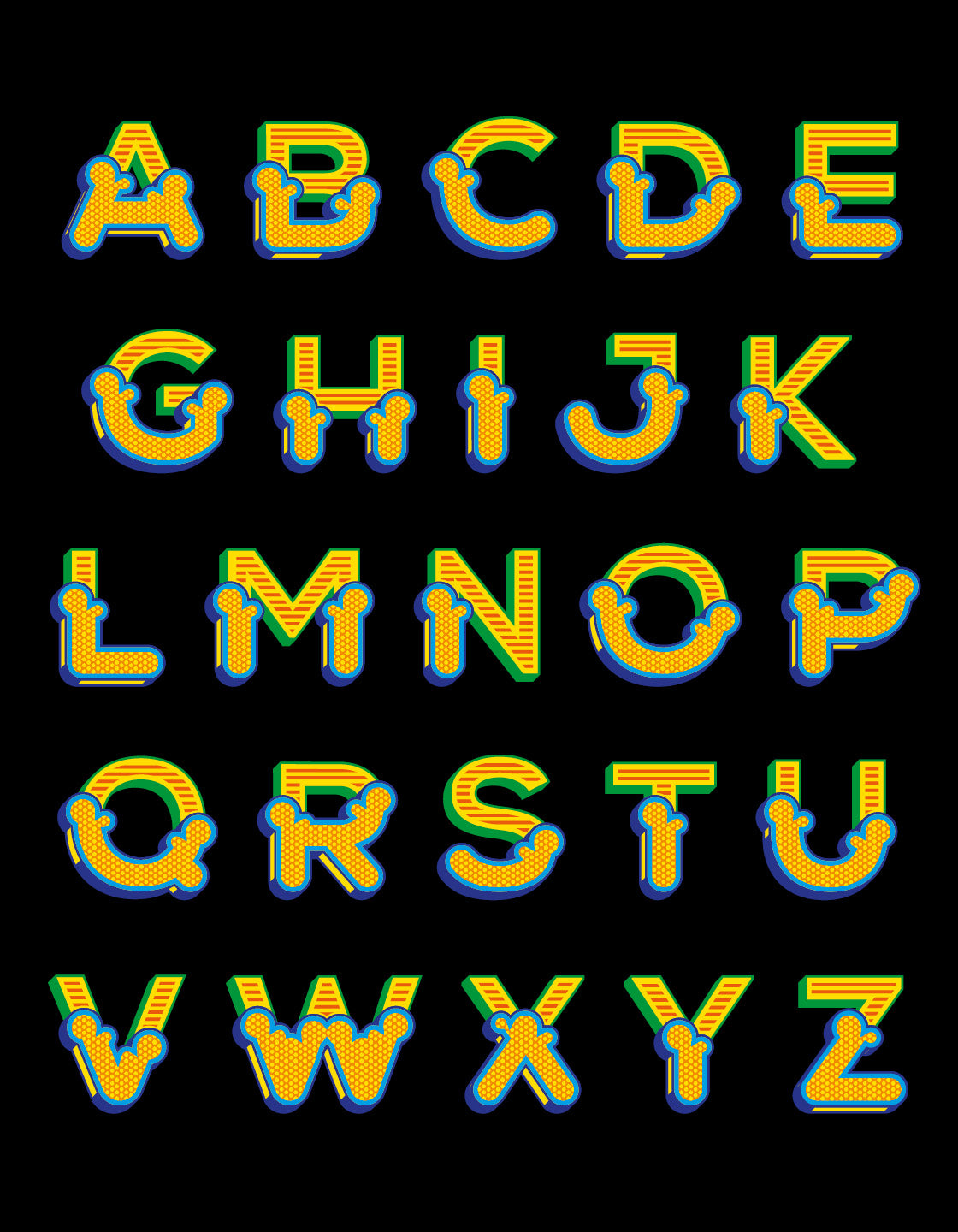 Circus Alphabet art print in black featuring customizable letters inspired by classic circus typography.