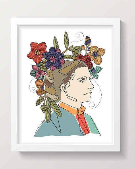 Illustration of Clara Barton, founder of the American Red Cross, in vibrant colors on heavy matte card stock.