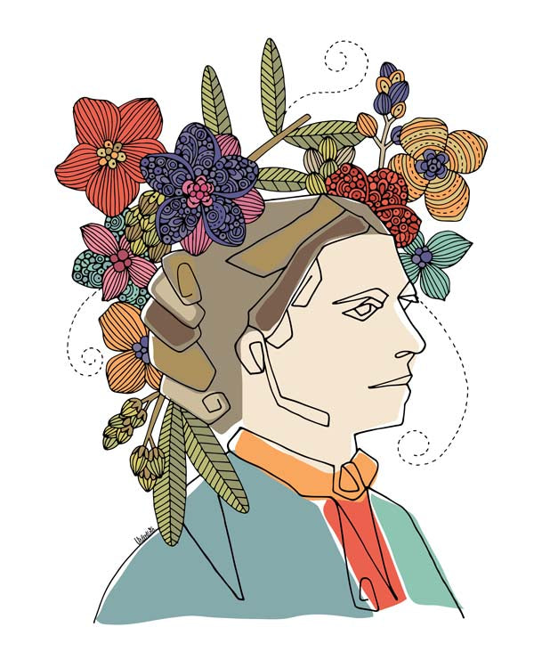 Illustration of Clara Barton, founder of the American Red Cross, in vibrant colors on heavy matte card stock.