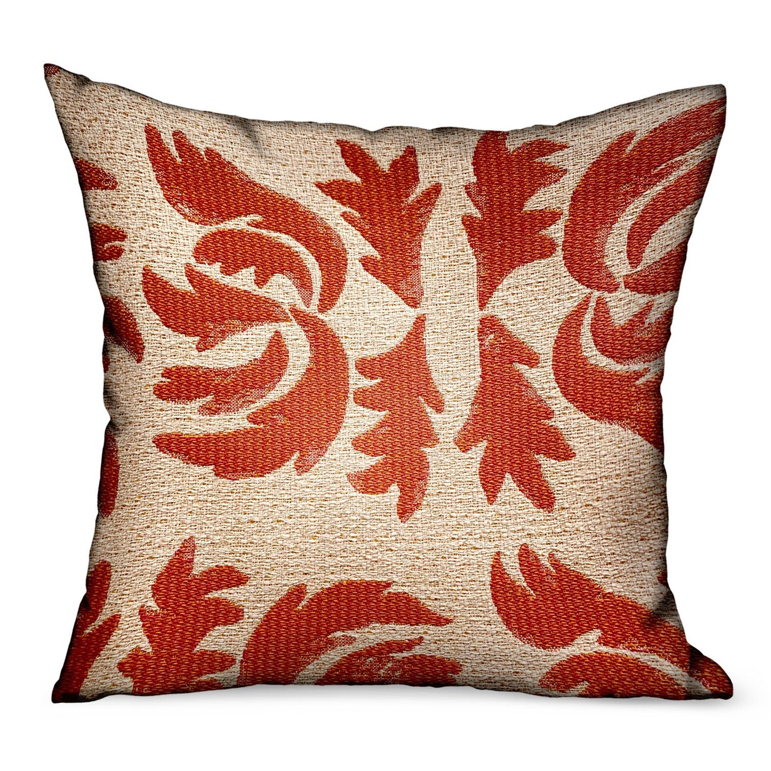 Claret Leaflet Orange Paisley Luxury Throw Pillow showcasing vibrant paisley pattern and durable fabric, perfect for indoor and outdoor use.