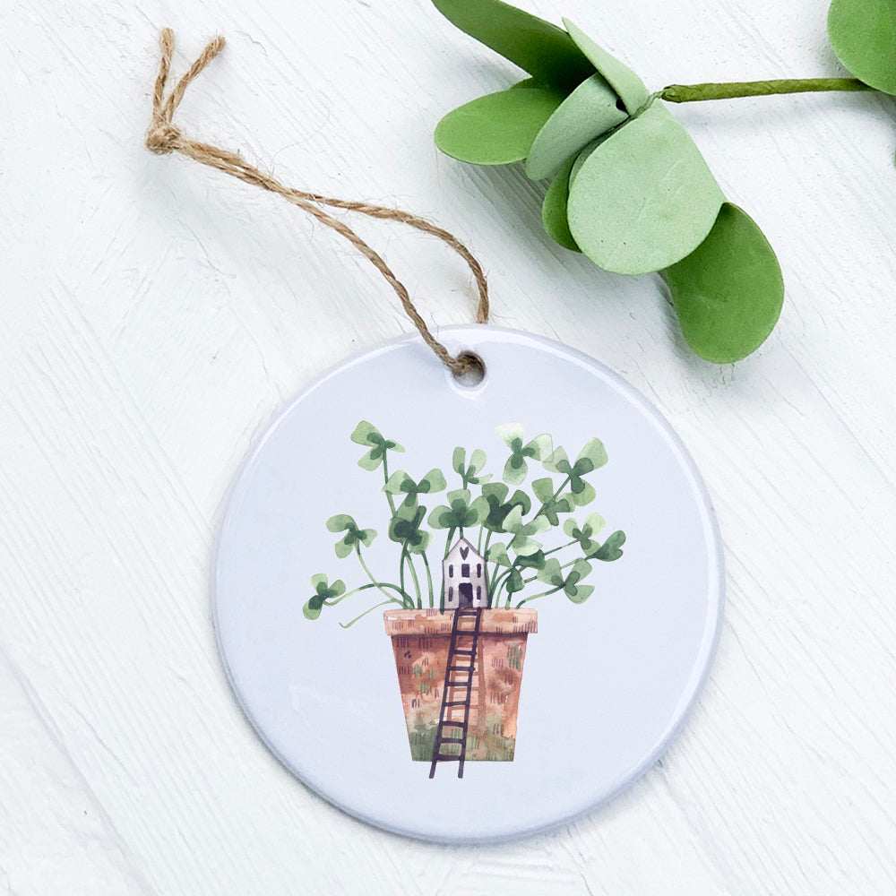 Clover Fairy House ornament made of high-quality porcelain with vibrant designs, featuring a smooth glossy finish.