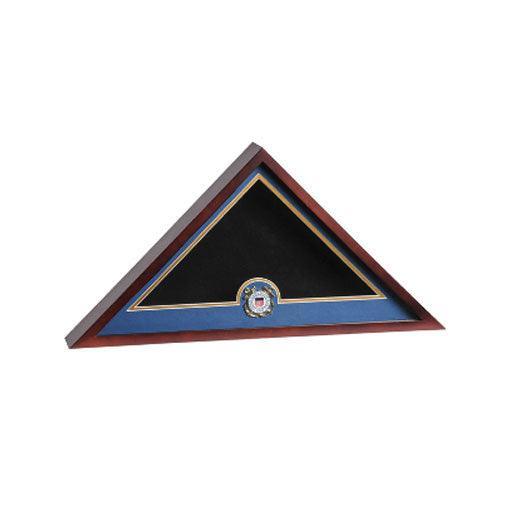 Coast Guard Flag Display Case made of mahogany wood with a detailed die-cast medallion, designed to hold a 5'x9'6" flag.