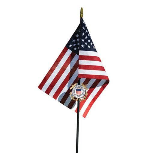 Coast Guard Service Marker featuring a gold-plated medallion and American flag, standing 30 inches tall, designed to honor Coast Guard veterans.