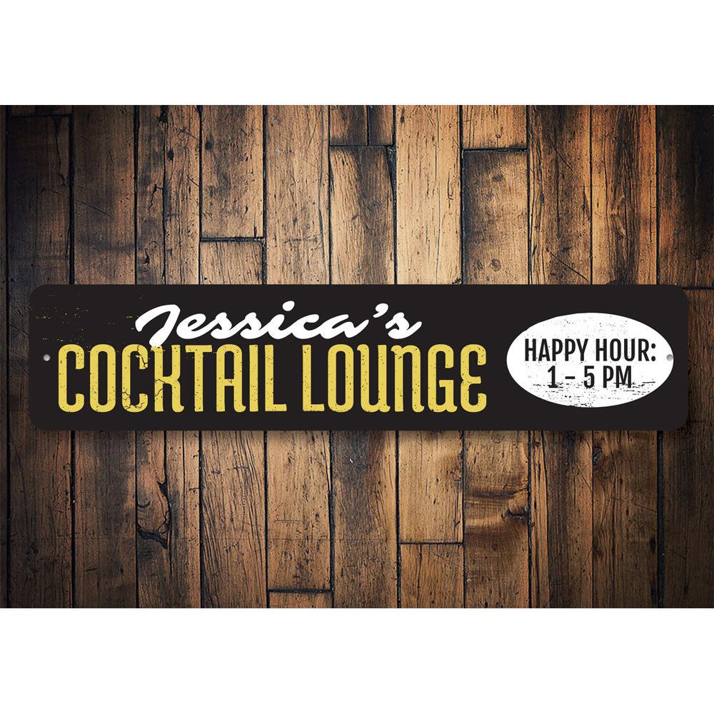 A stylish Cocktail Lounge Sign made of high-quality aluminum, featuring customizable text and pre-drilled holes for easy mounting.