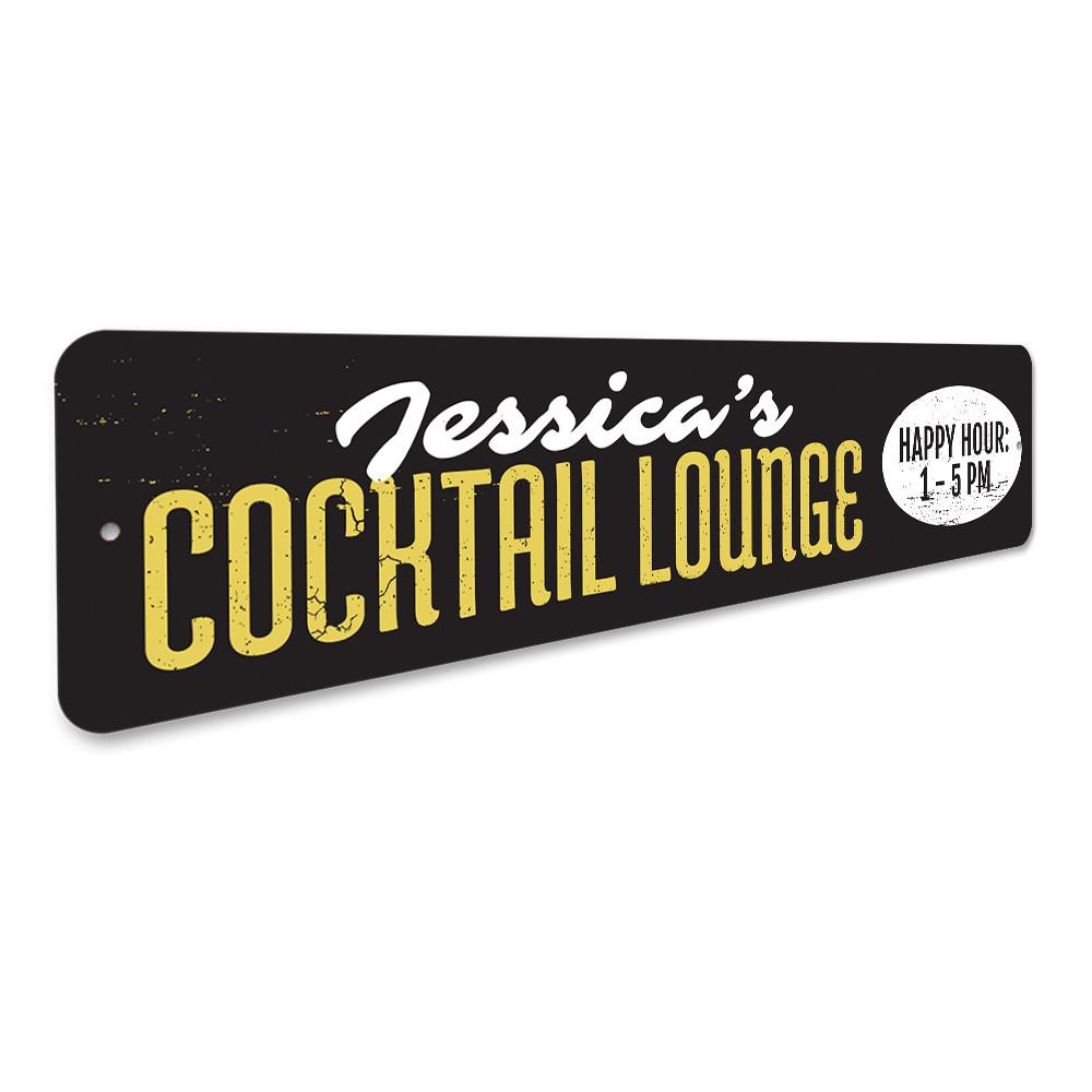A stylish Cocktail Lounge Sign made of high-quality aluminum, featuring customizable text and pre-drilled holes for easy mounting.