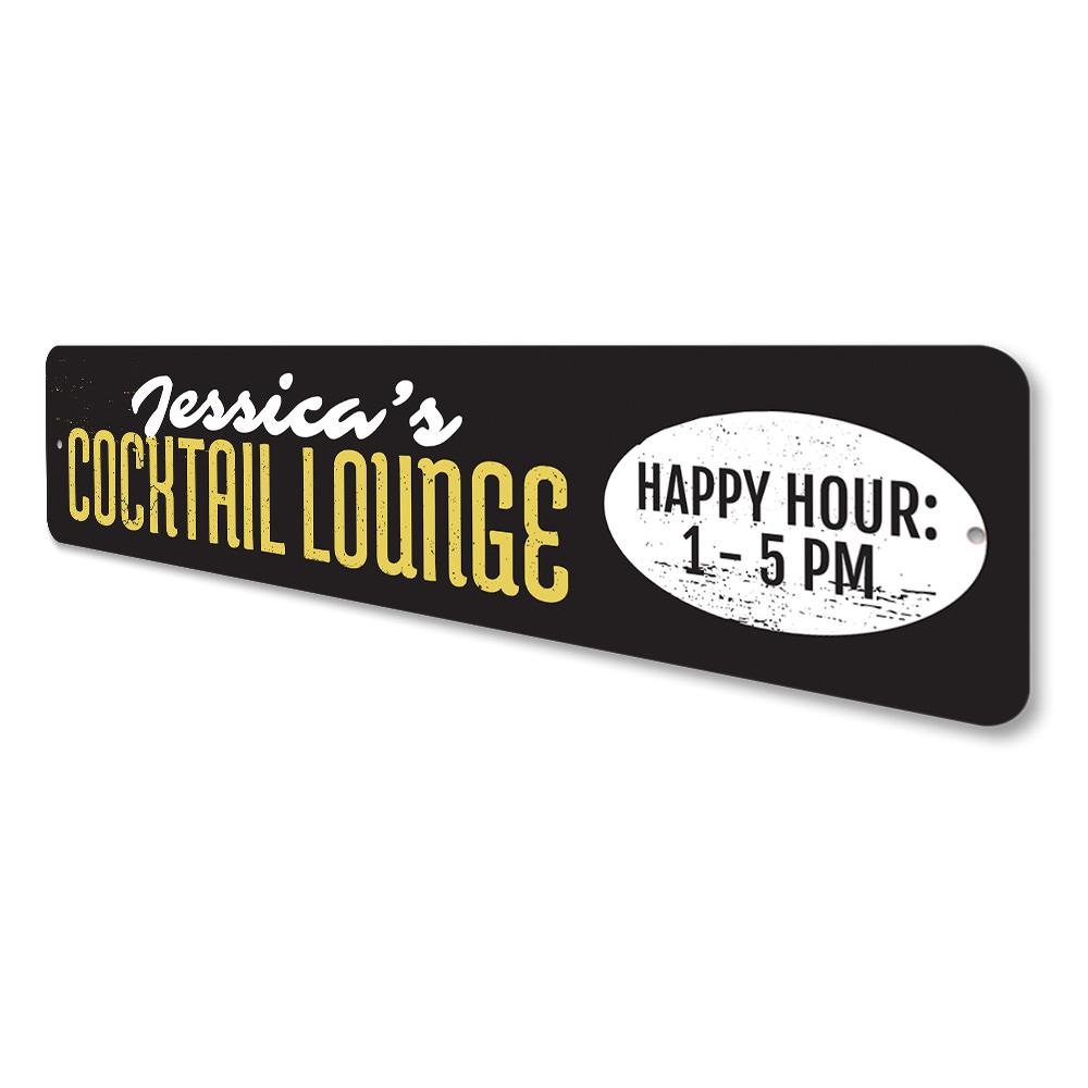 A stylish Cocktail Lounge Sign made of high-quality aluminum, featuring customizable text and pre-drilled holes for easy mounting.