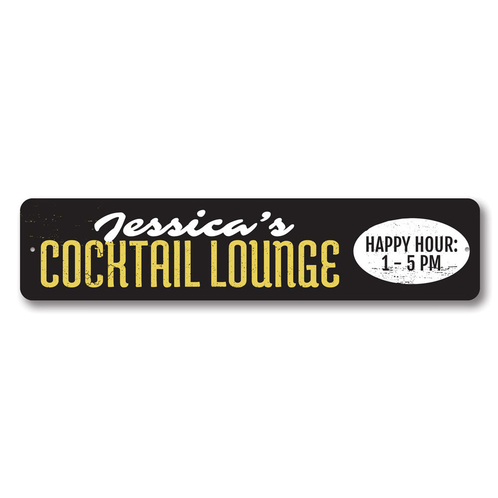 A stylish Cocktail Lounge Sign made of high-quality aluminum, featuring customizable text and pre-drilled holes for easy mounting.