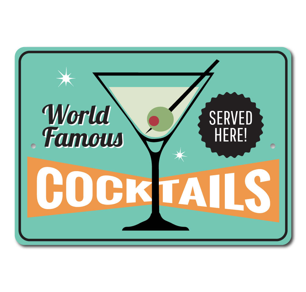A vibrant Cocktails Sign made of high-quality aluminum, featuring customizable text, perfect for beach houses and bars.