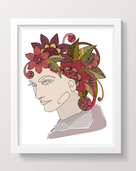 Archival art print of Coco Chanel featuring original pen and ink artwork with vibrant digital coloring, signed on the back.