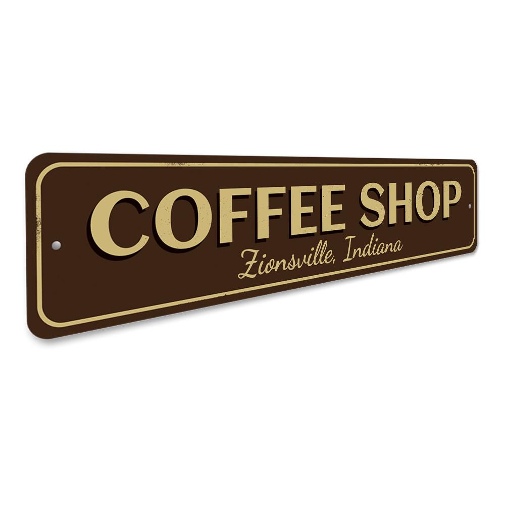 Customizable Coffee Shop City State Sign made of aluminum, featuring a stylish design suitable for cafes and restaurants.