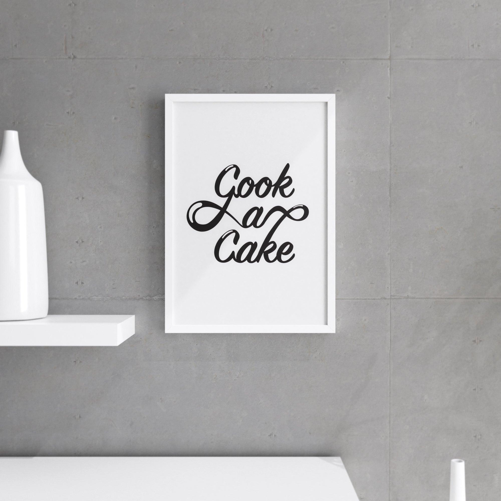 Cook a cake wall print featuring whimsical design, perfect for kitchen decor.