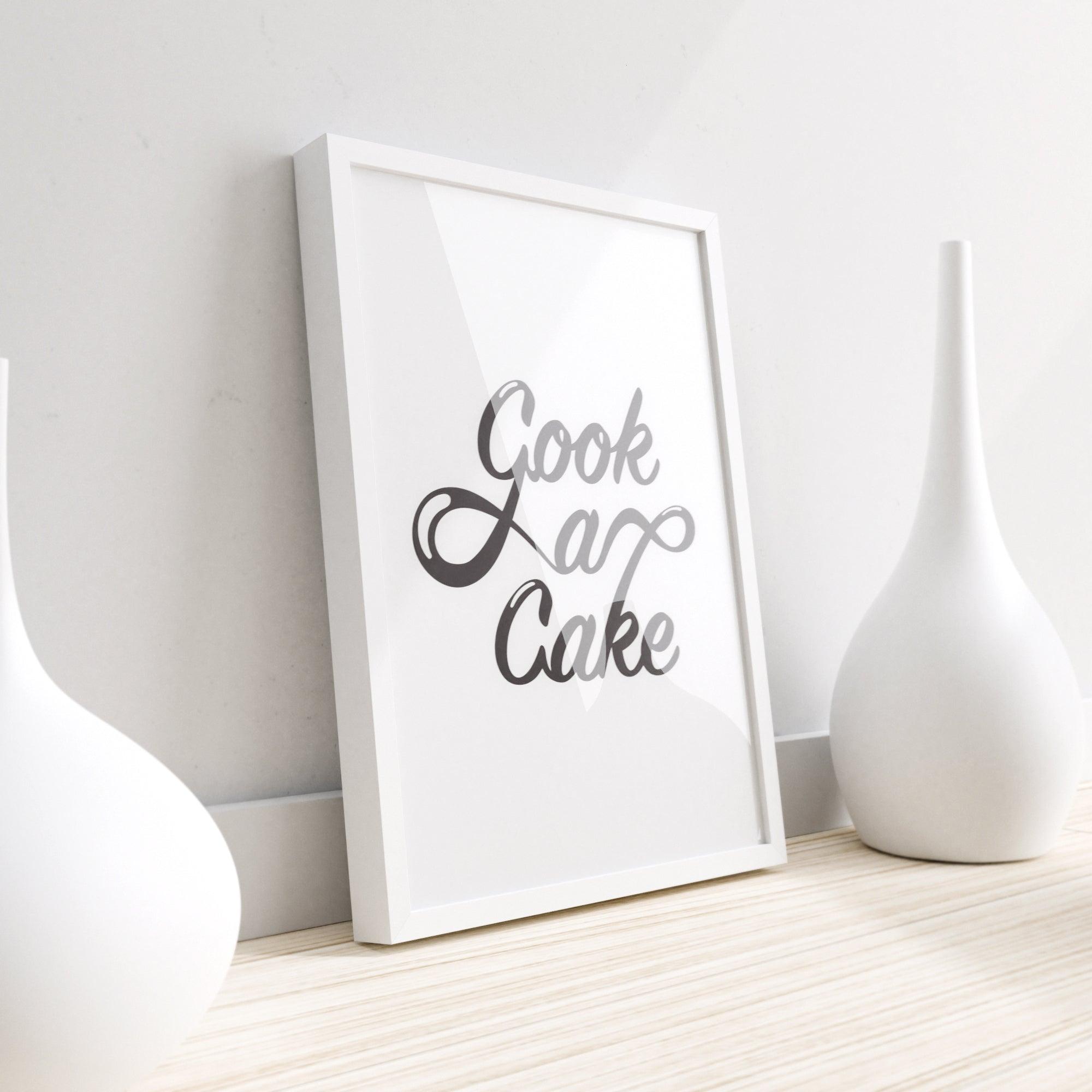 Cook a cake wall print featuring whimsical design, perfect for kitchen decor.