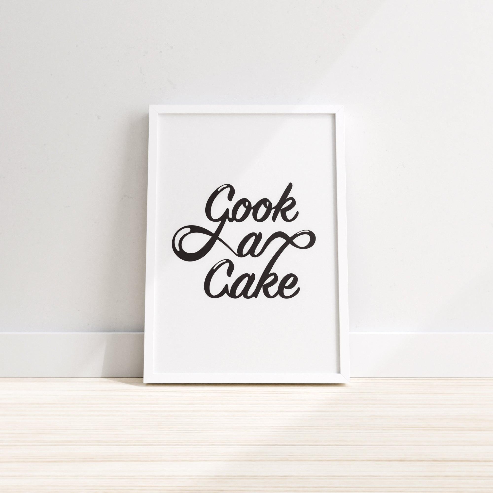 Cook a cake wall print featuring whimsical design, perfect for kitchen decor.