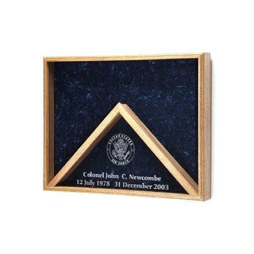 Deluxe Combo Awards Flag Display Case showcasing military honors with a glass front and crushed velvet background.