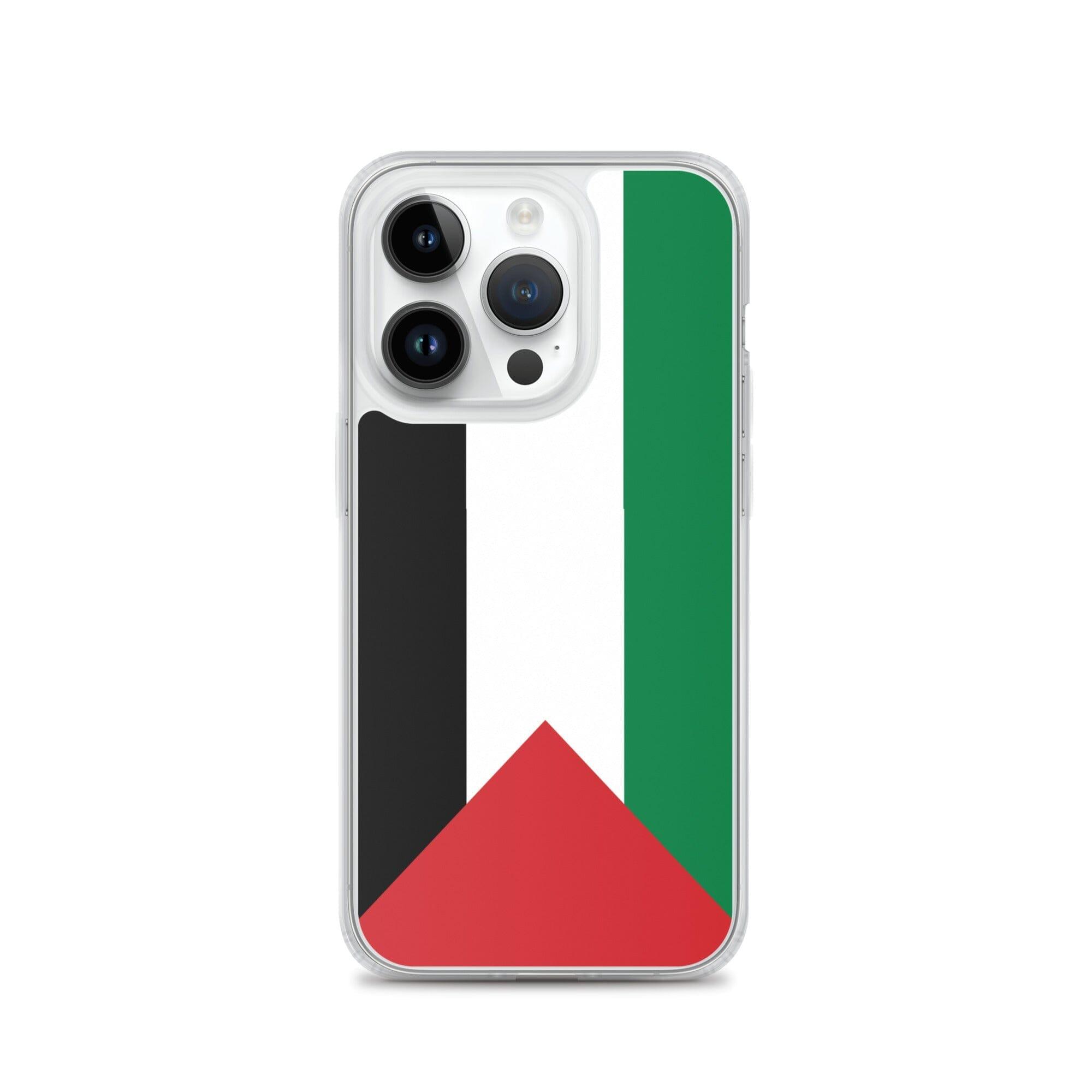 Coque de téléphone transparente avec le drapeau de la Palestine, offrant une protection pour iPhone.