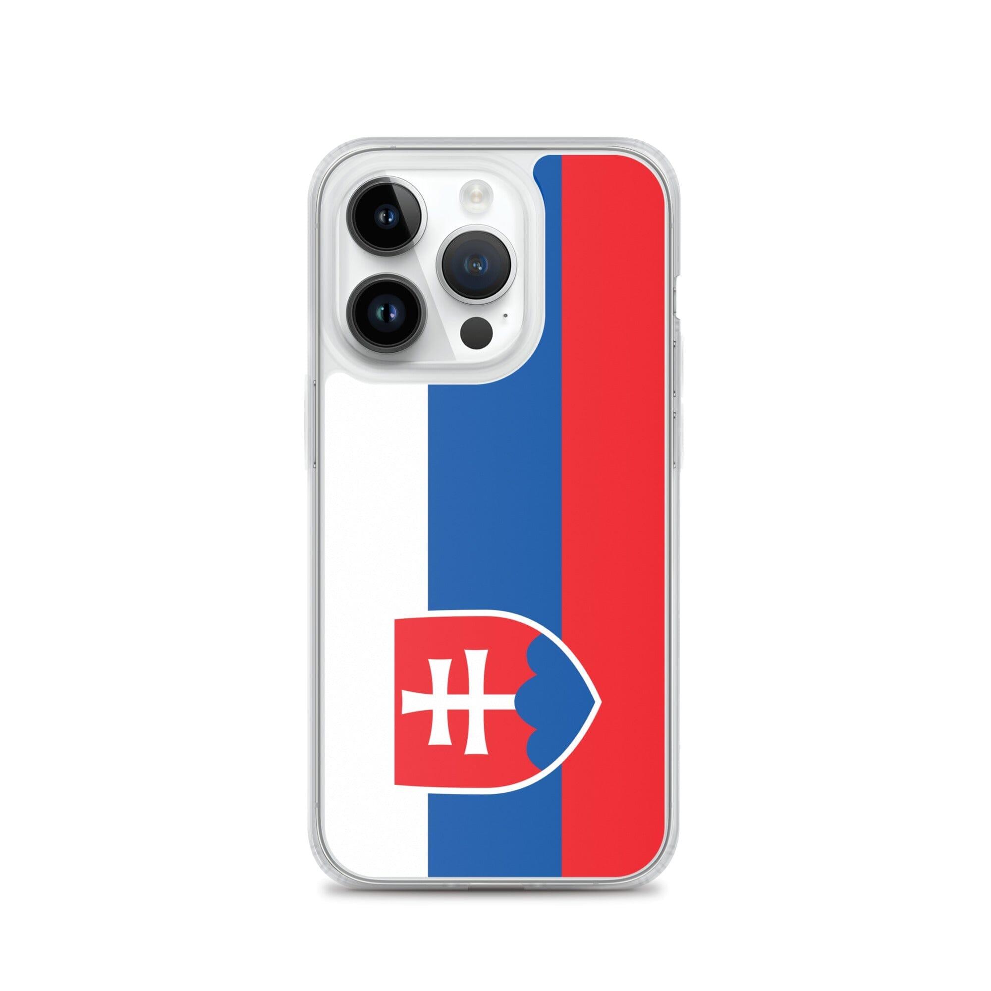 Coque de téléphone transparente avec le drapeau de la Slovaquie, conçue pour iPhone, offrant protection et style.