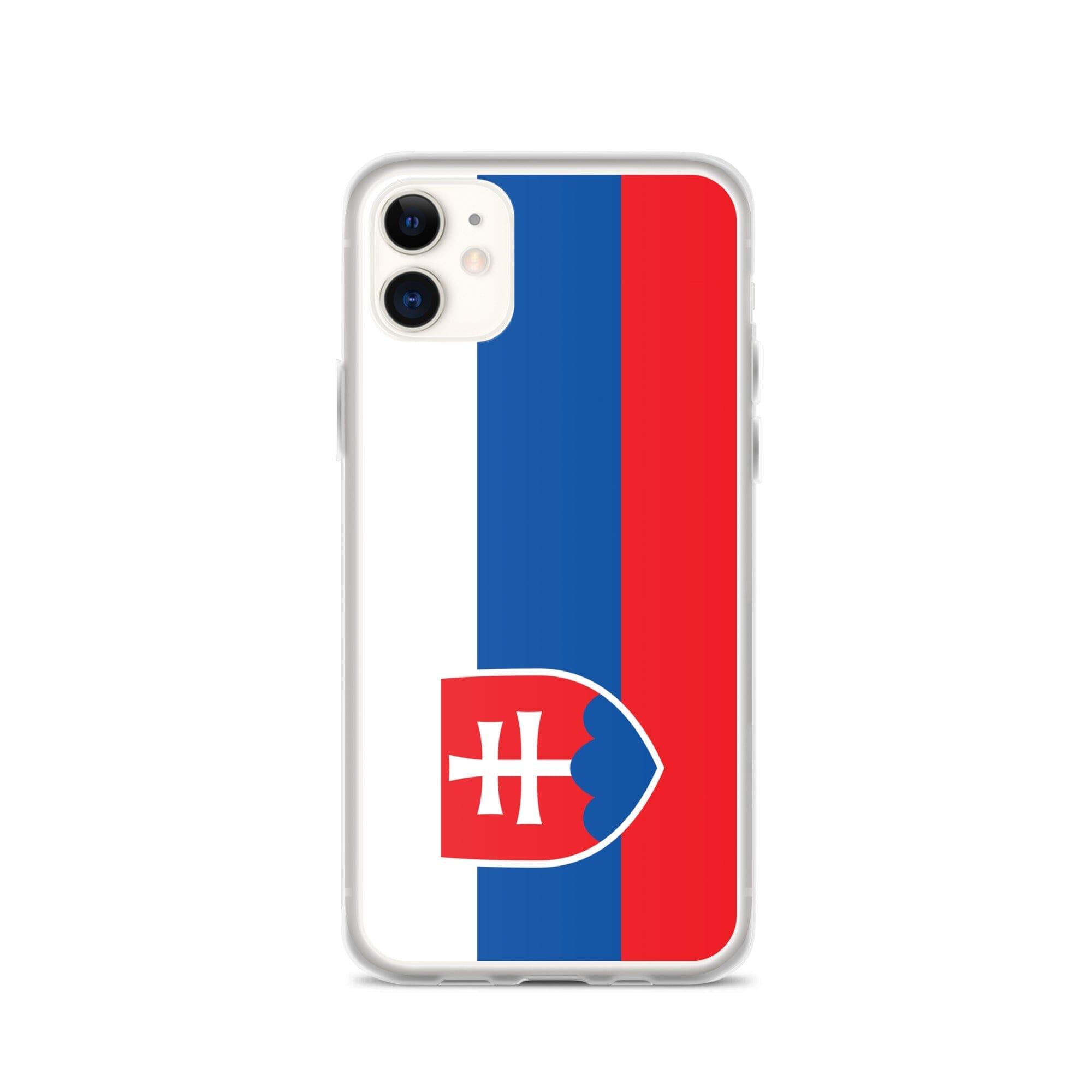 Coque de téléphone transparente avec le drapeau de la Slovaquie, conçue pour iPhone, offrant protection et style.