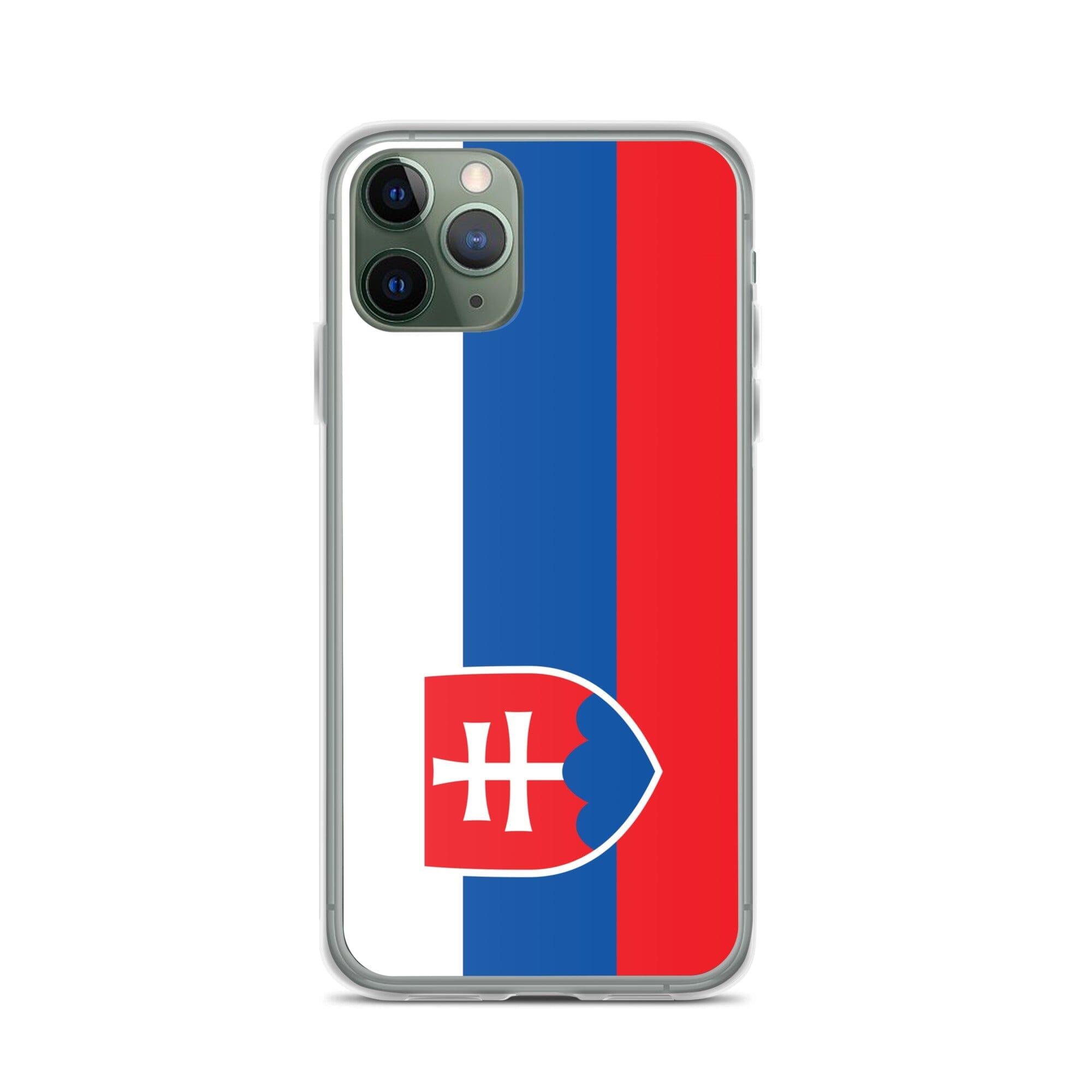Coque de téléphone transparente avec le drapeau de la Slovaquie, conçue pour iPhone, offrant protection et style.