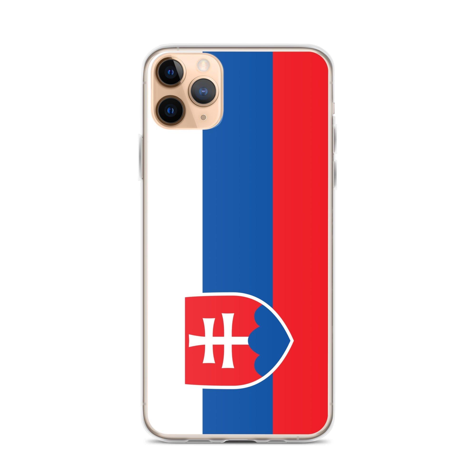 Coque de téléphone transparente avec le drapeau de la Slovaquie, conçue pour iPhone, offrant protection et style.