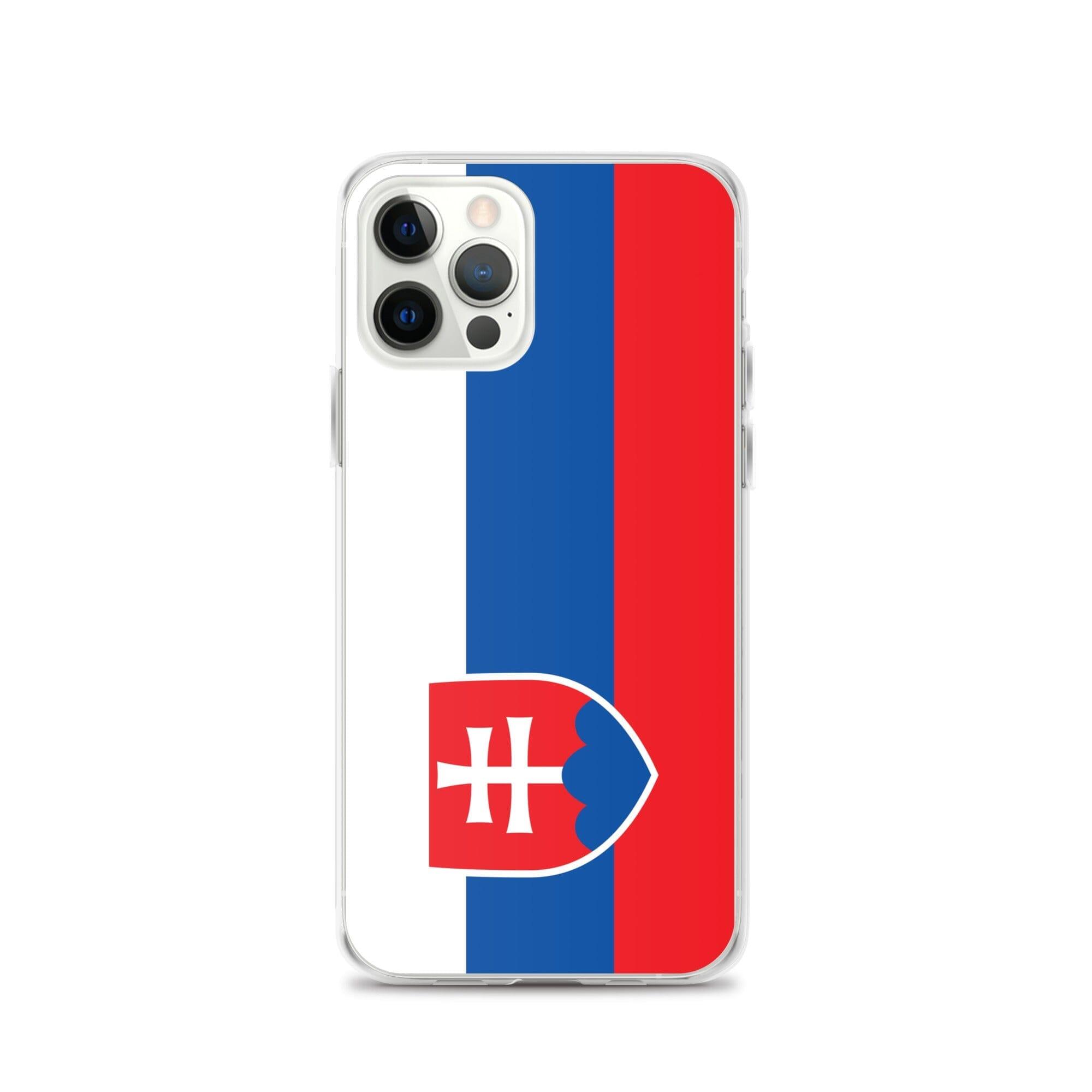 Coque de téléphone transparente avec le drapeau de la Slovaquie, conçue pour iPhone, offrant protection et style.