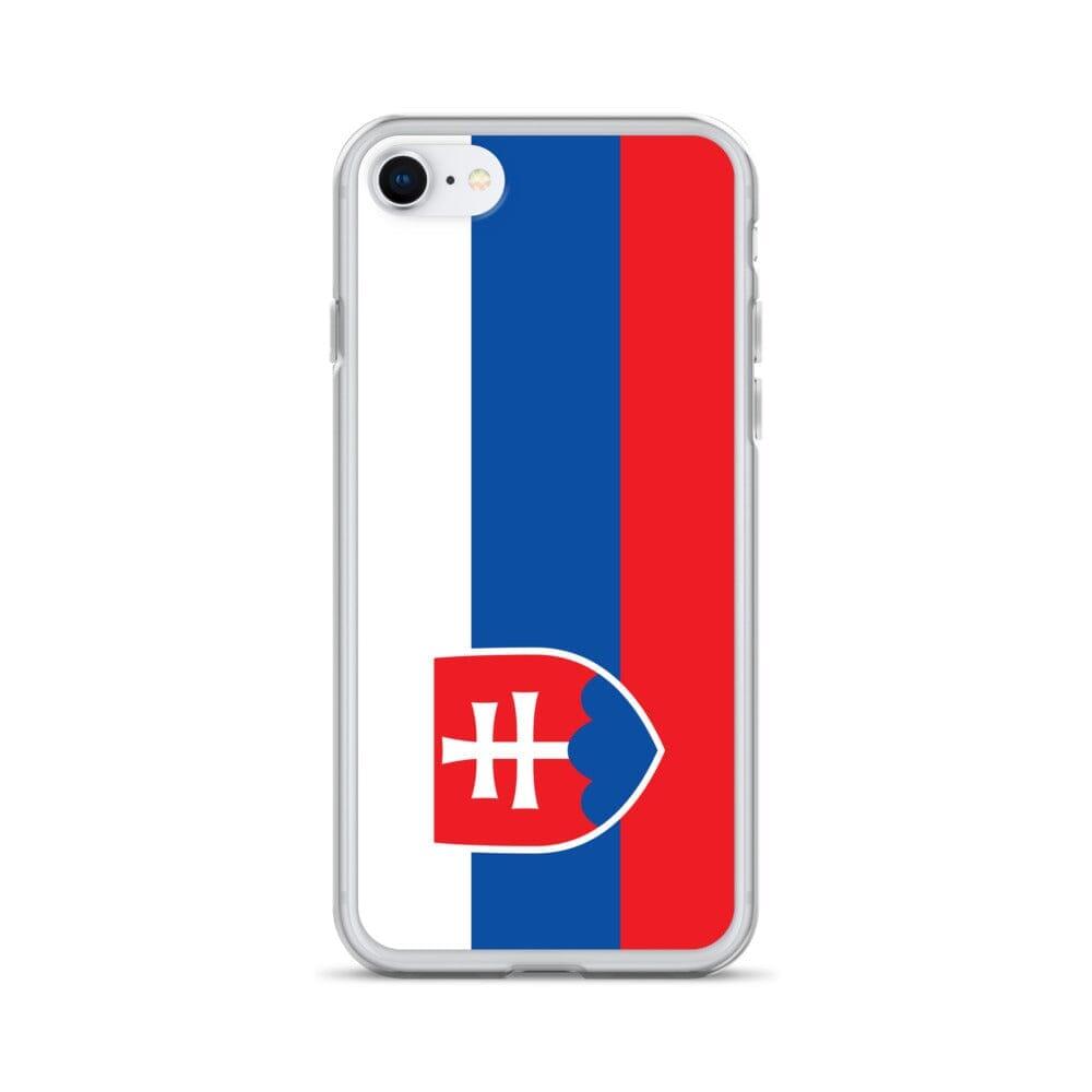Coque de téléphone transparente avec le drapeau de la Slovaquie, conçue pour iPhone, offrant protection et style.