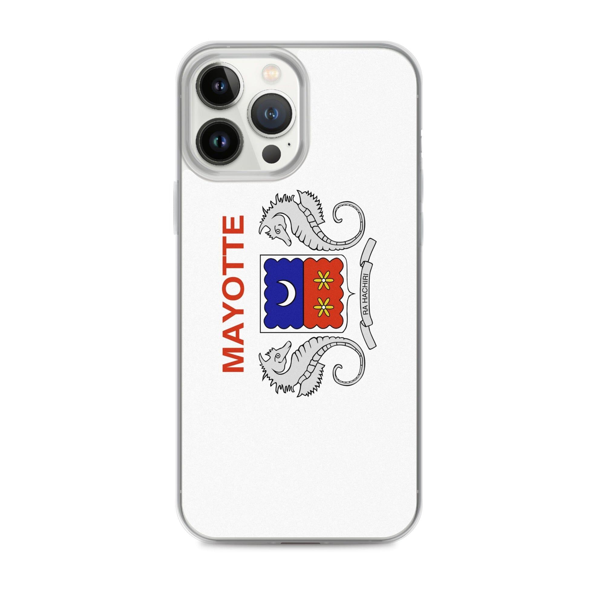 Coque de téléphone transparente avec le drapeau de Mayotte, offrant une protection pour iPhone.