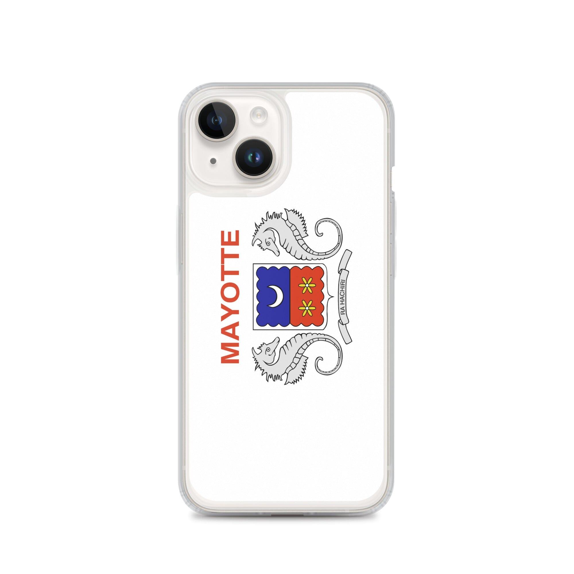 Coque de téléphone transparente avec le drapeau de Mayotte, offrant une protection pour iPhone.