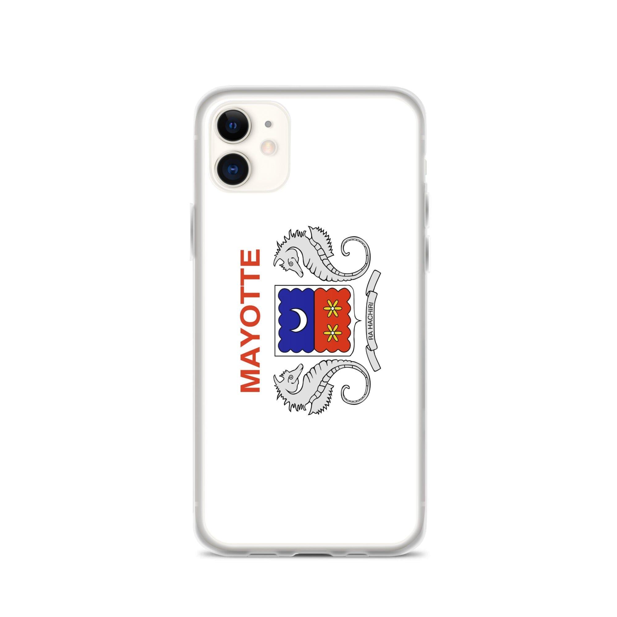 Coque de téléphone transparente avec le drapeau de Mayotte, offrant une protection pour iPhone.