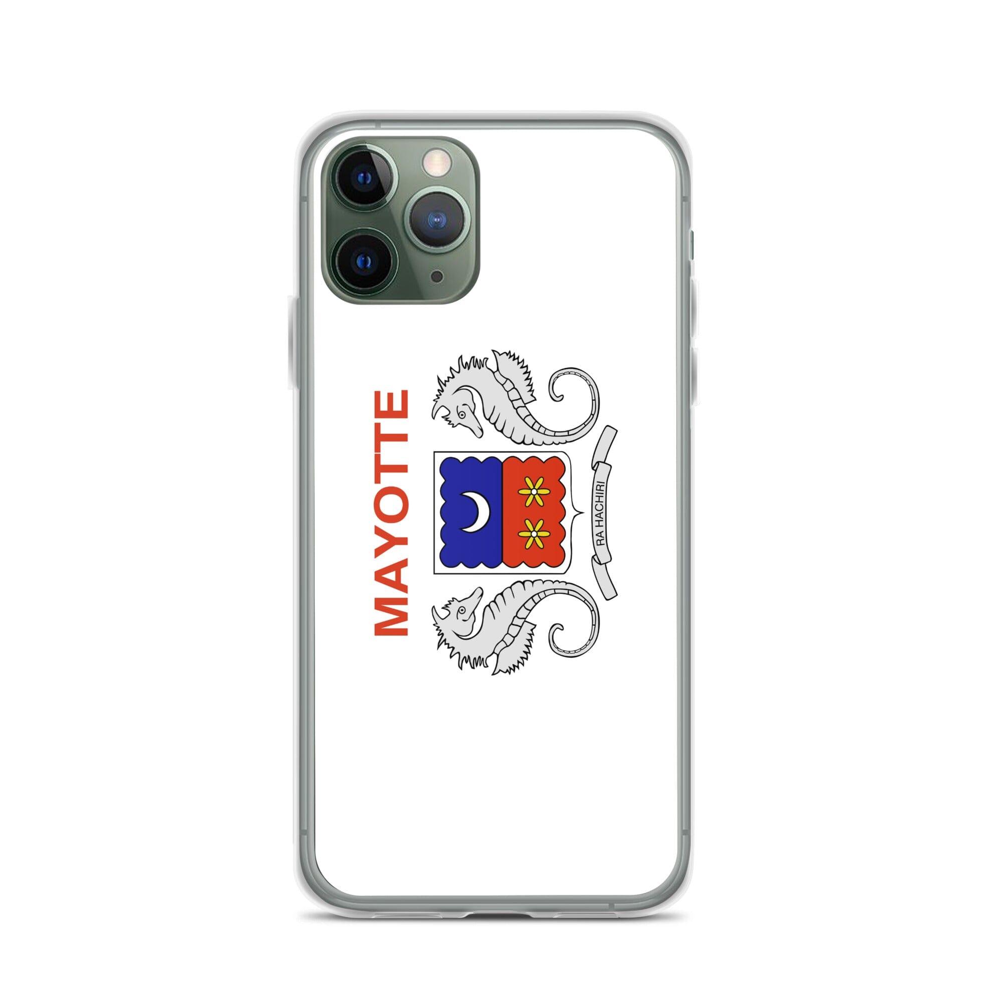 Coque de téléphone transparente avec le drapeau de Mayotte, offrant une protection pour iPhone.