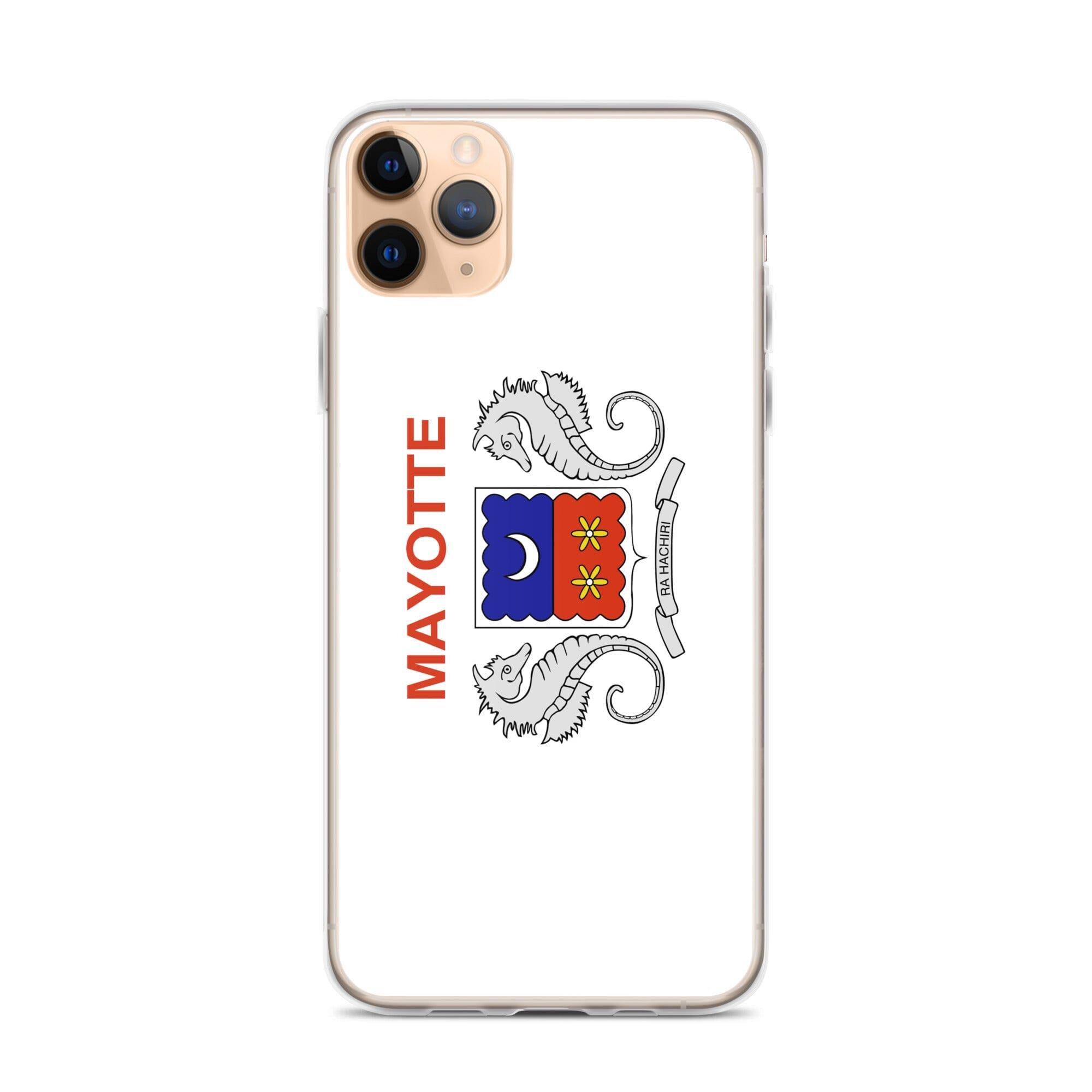 Coque de téléphone transparente avec le drapeau de Mayotte, offrant une protection pour iPhone.