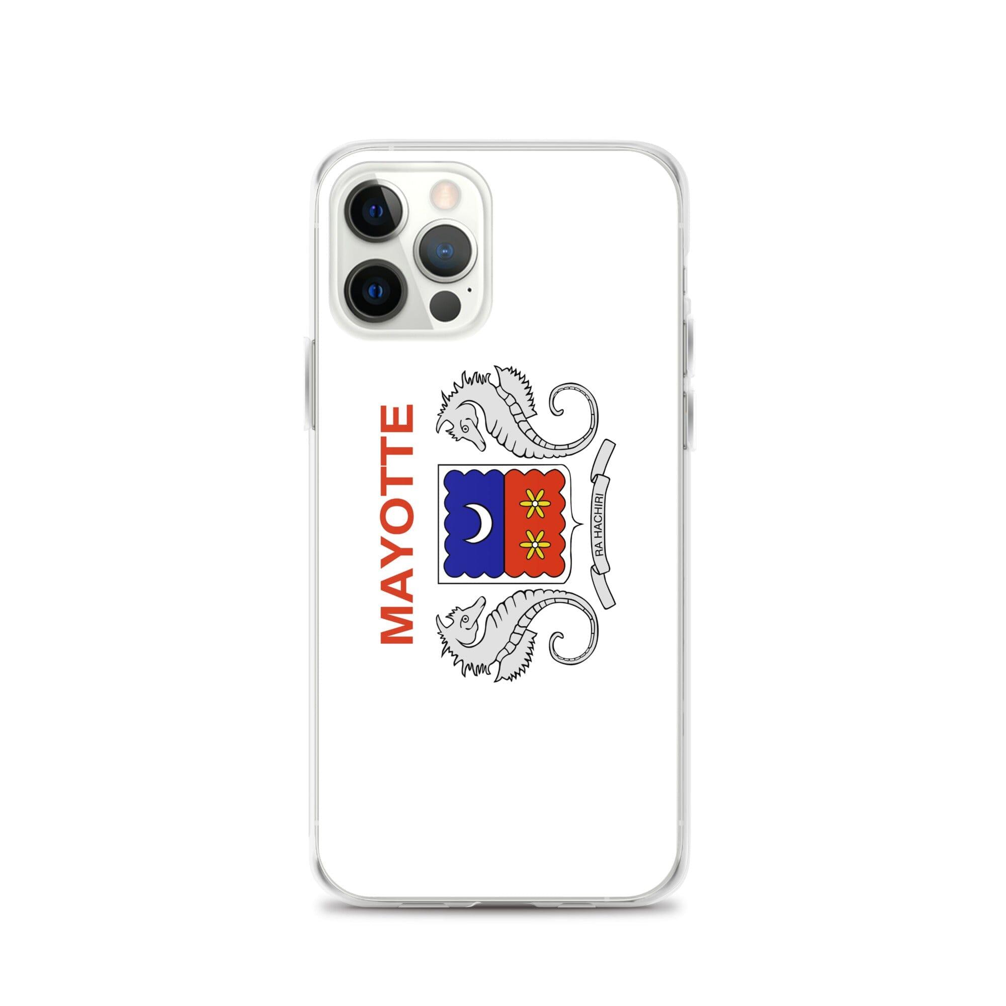 Coque de téléphone transparente avec le drapeau de Mayotte, offrant une protection pour iPhone.