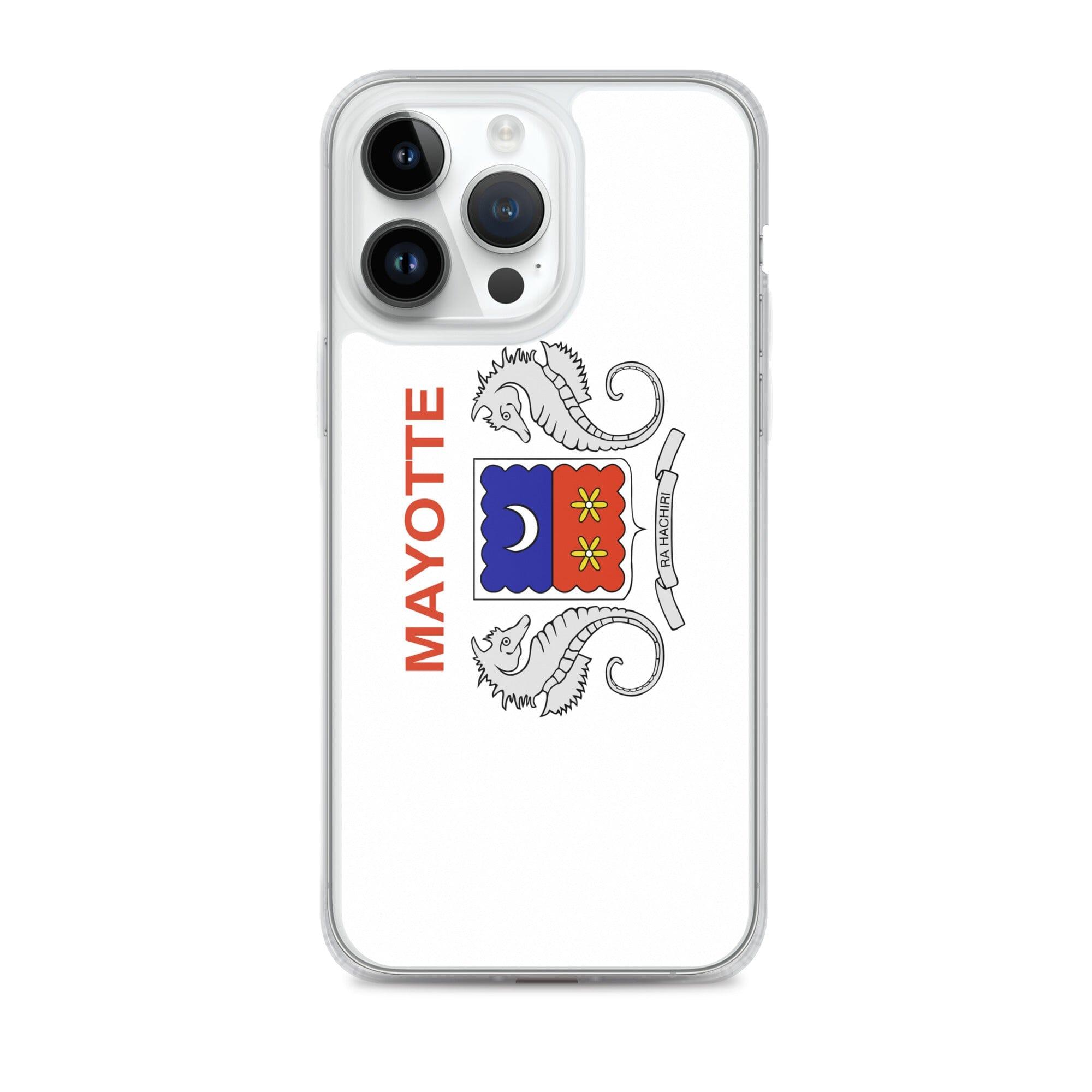 Coque de téléphone transparente avec le drapeau de Mayotte, offrant une protection pour iPhone.