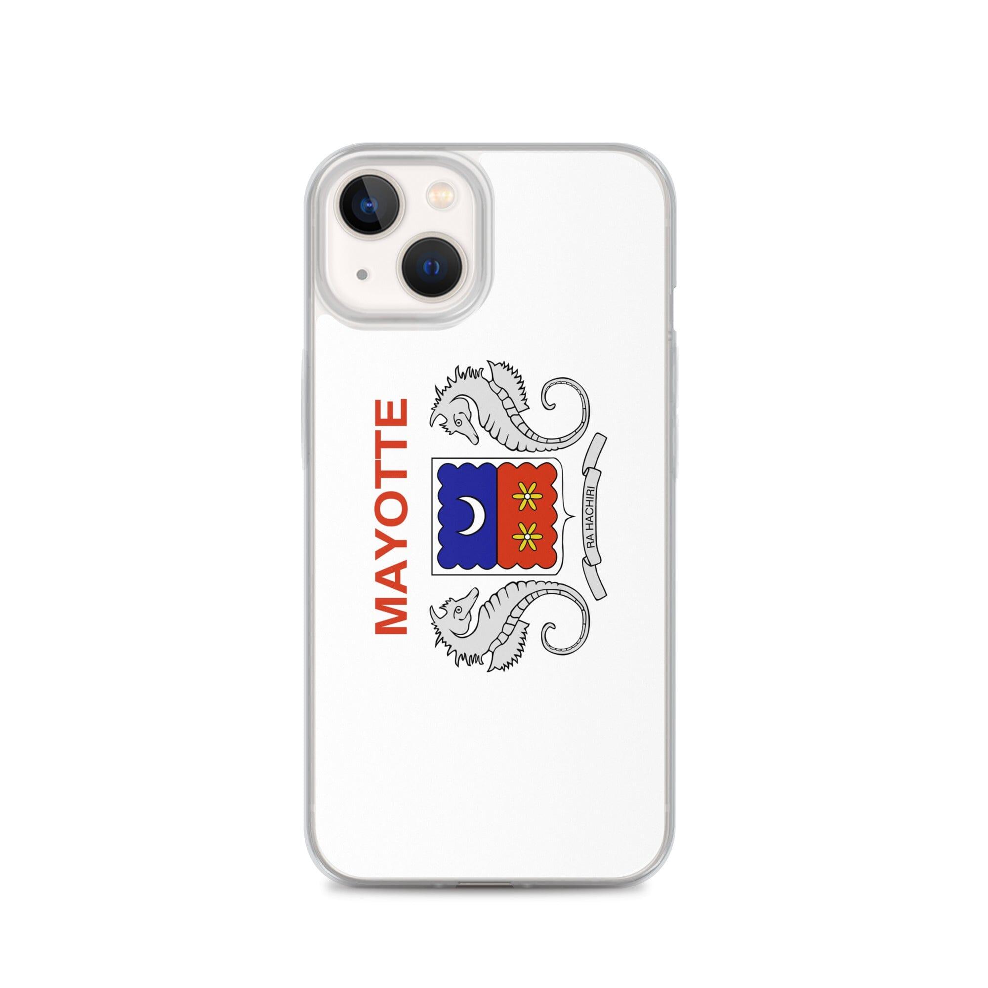 Coque de téléphone transparente avec le drapeau de Mayotte, offrant une protection pour iPhone.