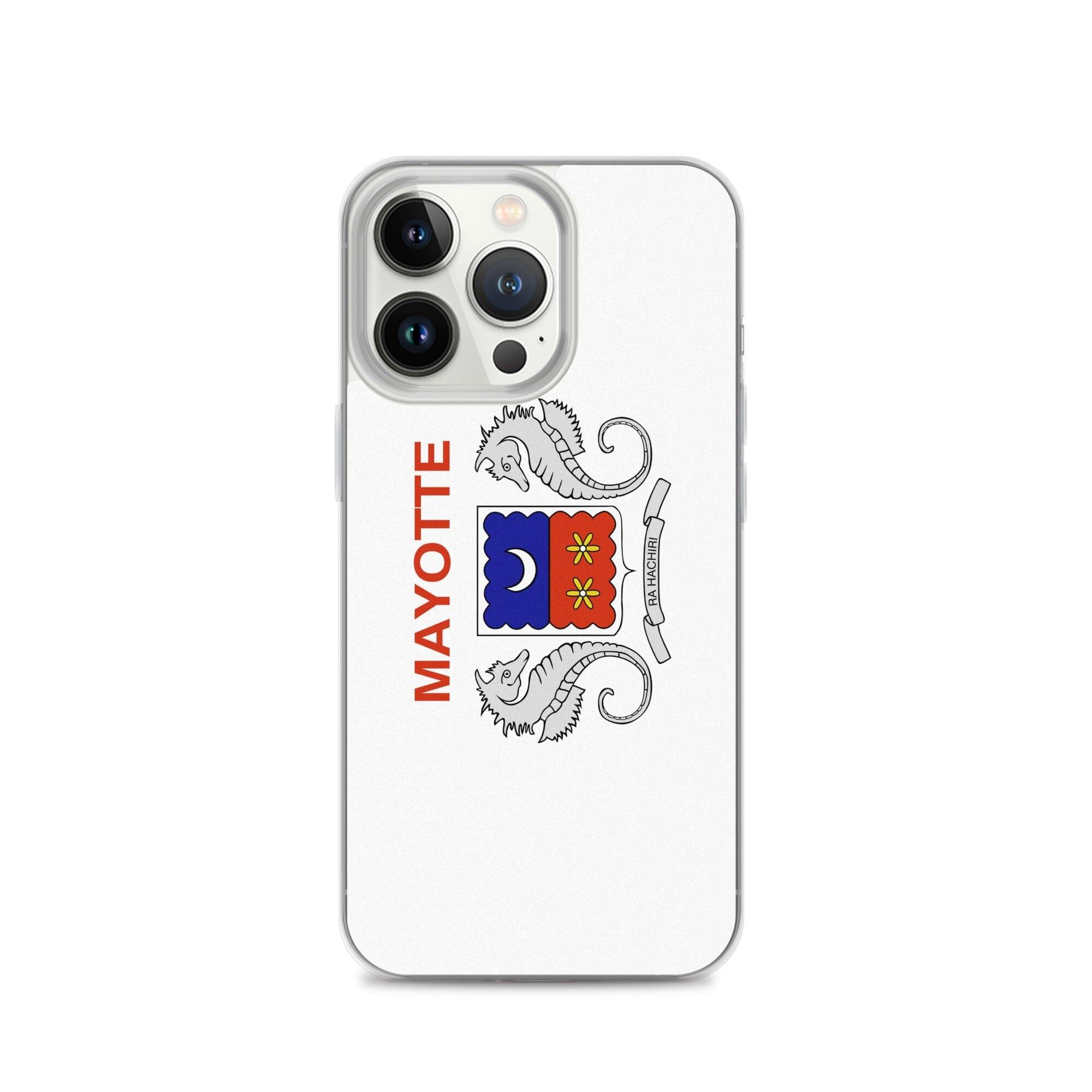 Coque de téléphone transparente avec le drapeau de Mayotte, offrant une protection pour iPhone.