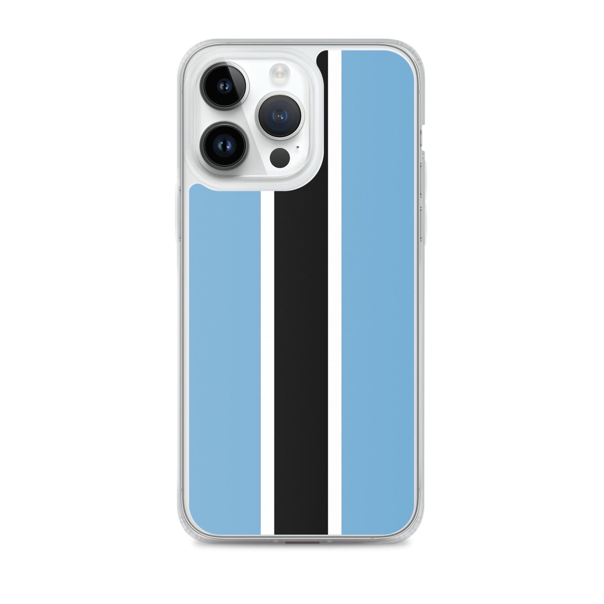 Coque de téléphone transparente avec le drapeau du Botswana, conçue pour iPhone, offrant protection et style.