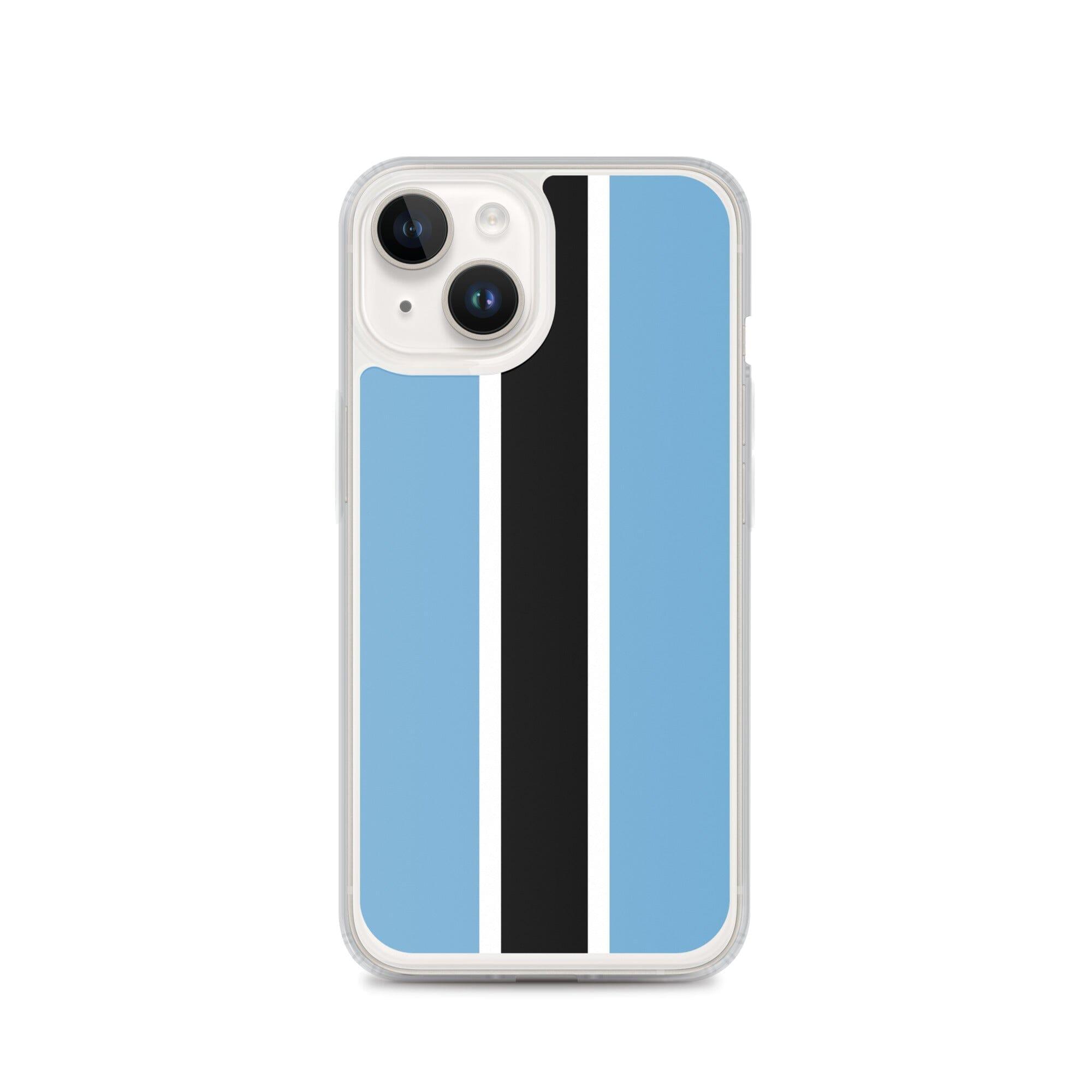 Coque de téléphone transparente avec le drapeau du Botswana, conçue pour iPhone, offrant protection et style.