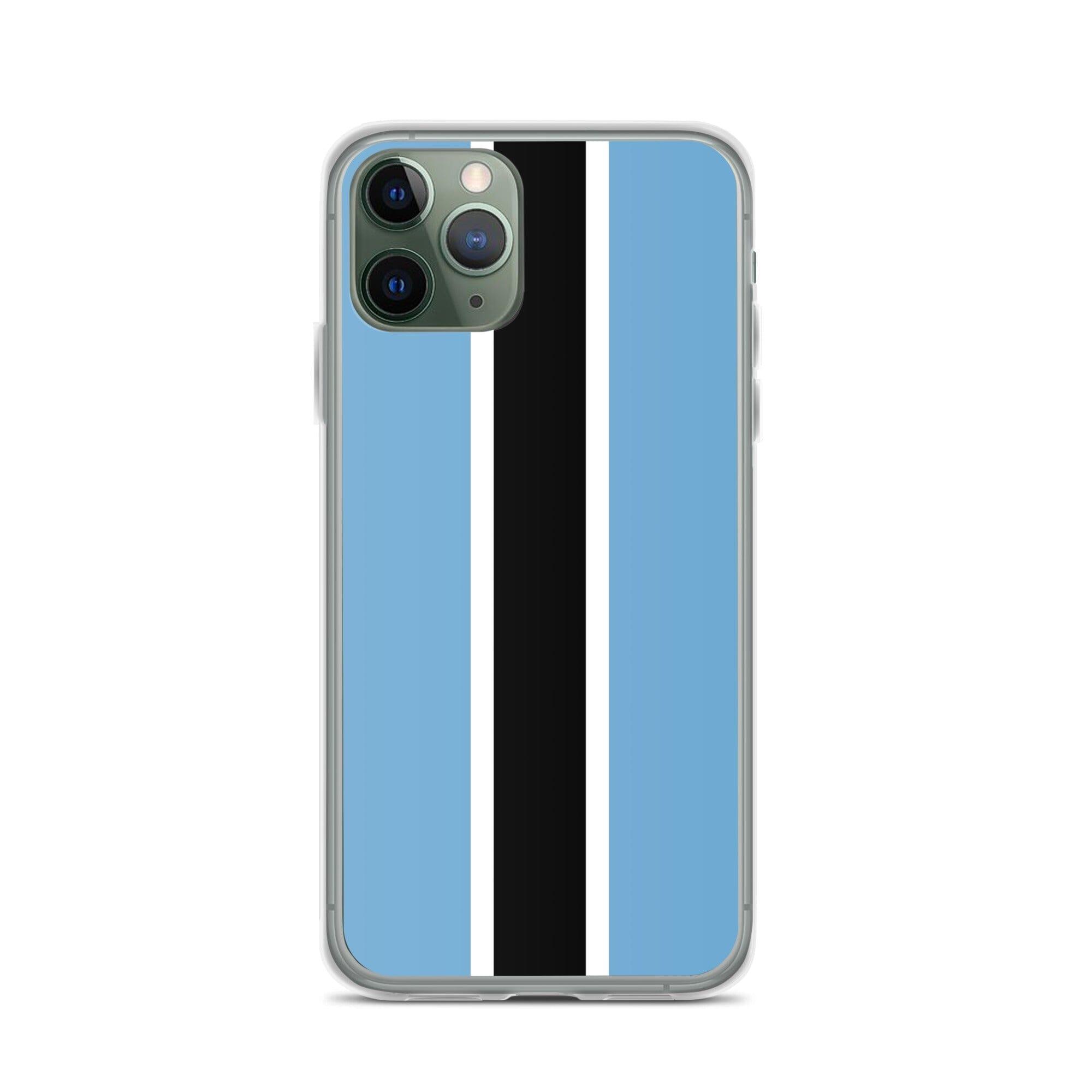 Coque de téléphone transparente avec le drapeau du Botswana, conçue pour iPhone, offrant protection et style.