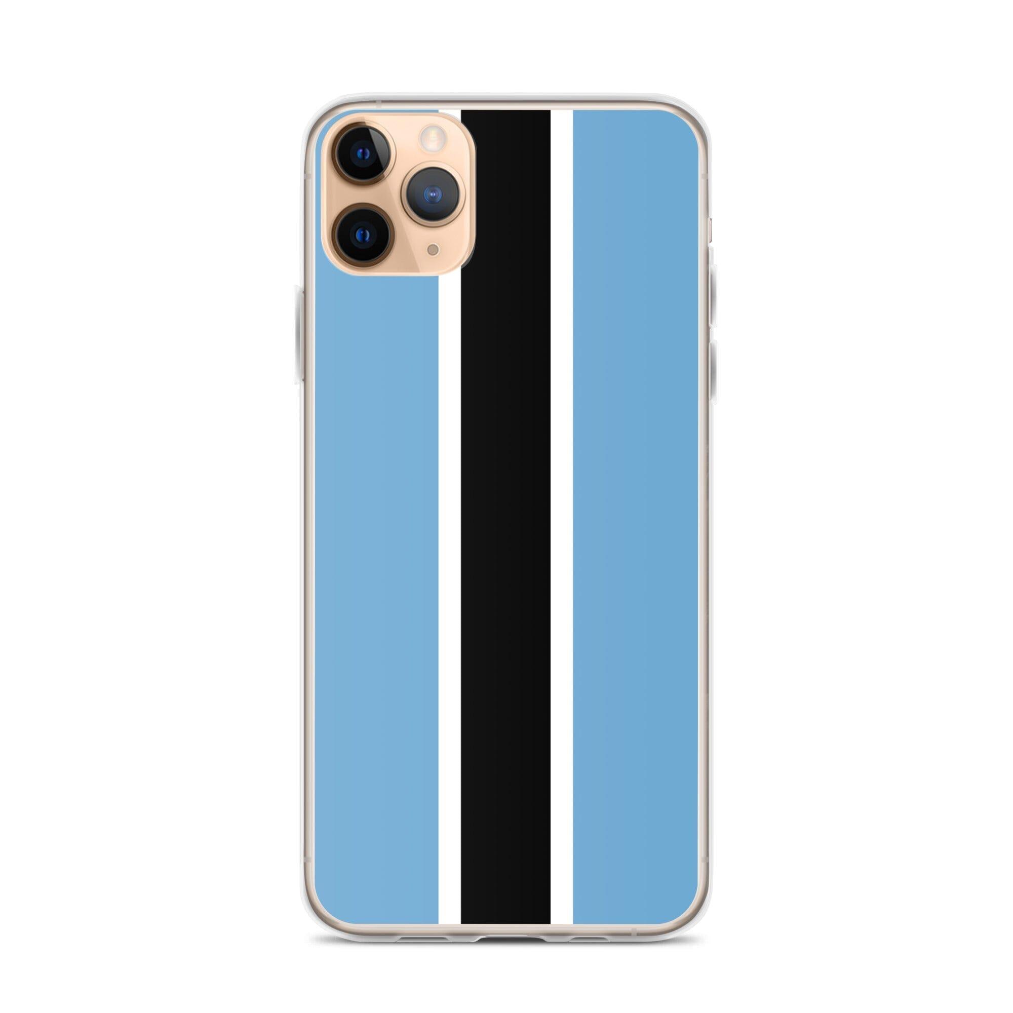 Coque de téléphone transparente avec le drapeau du Botswana, conçue pour iPhone, offrant protection et style.