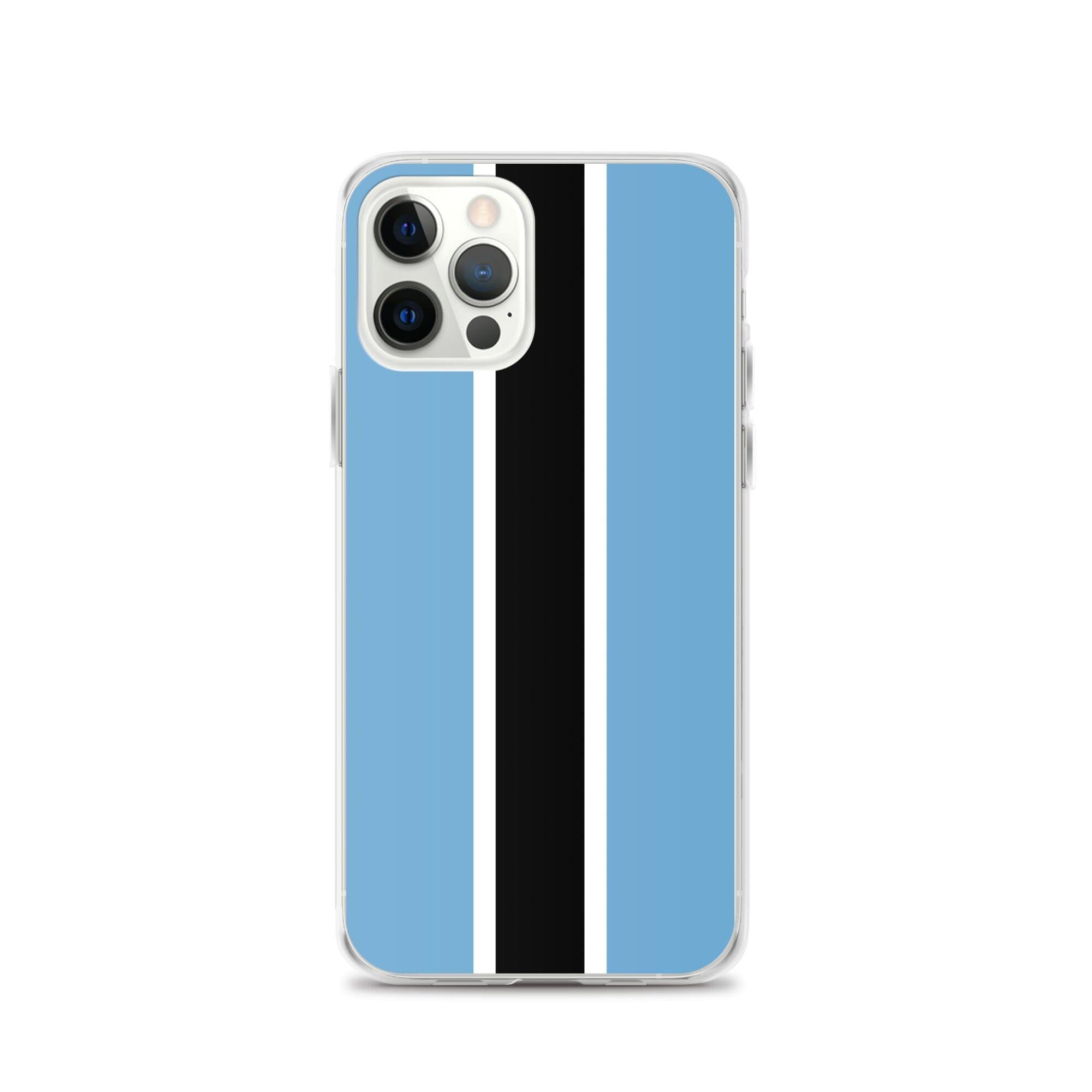 Coque de téléphone transparente avec le drapeau du Botswana, conçue pour iPhone, offrant protection et style.