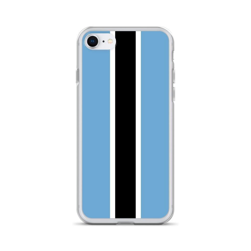 Coque de téléphone transparente avec le drapeau du Botswana, conçue pour iPhone, offrant protection et style.