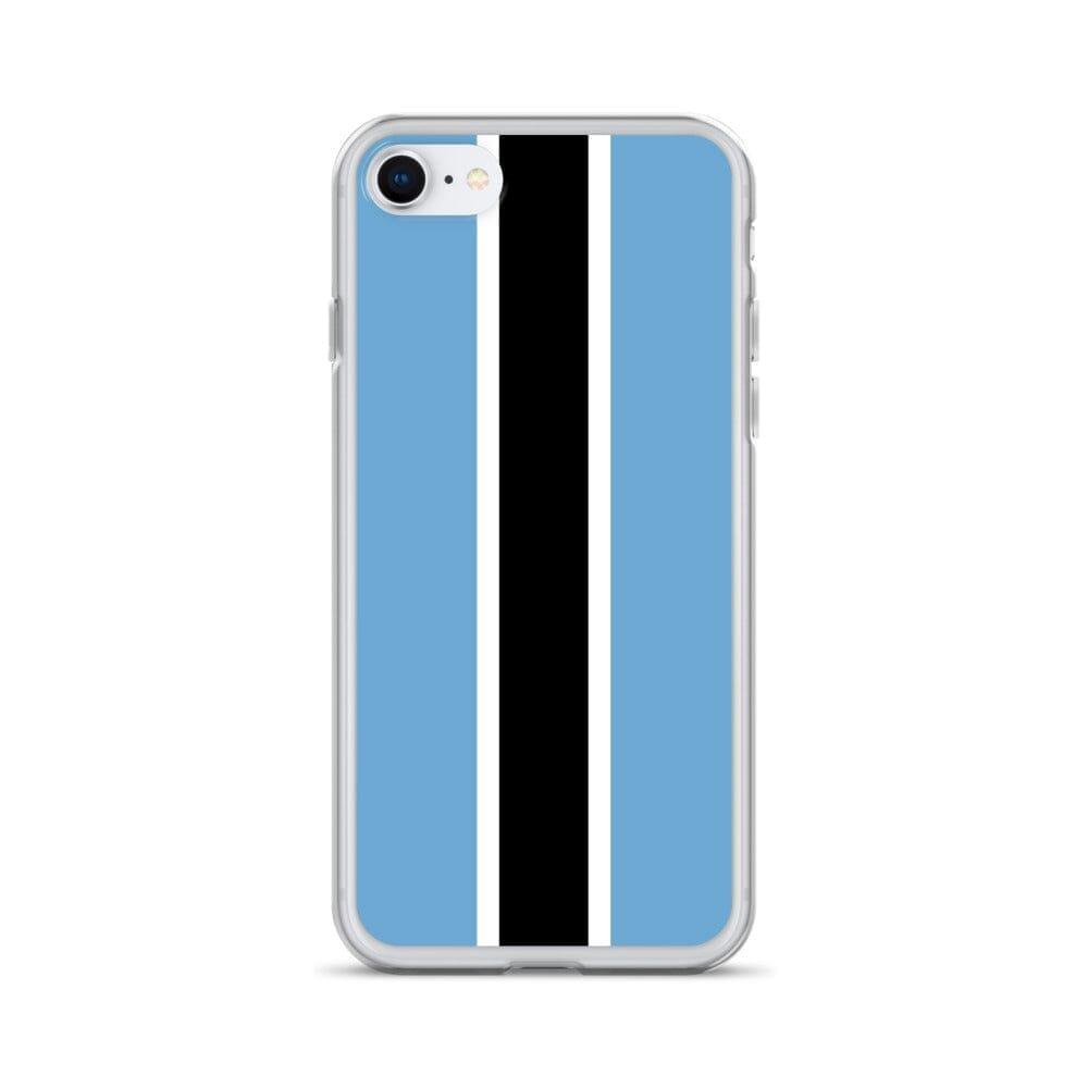 Coque de téléphone transparente avec le drapeau du Botswana, conçue pour iPhone, offrant protection et style.
