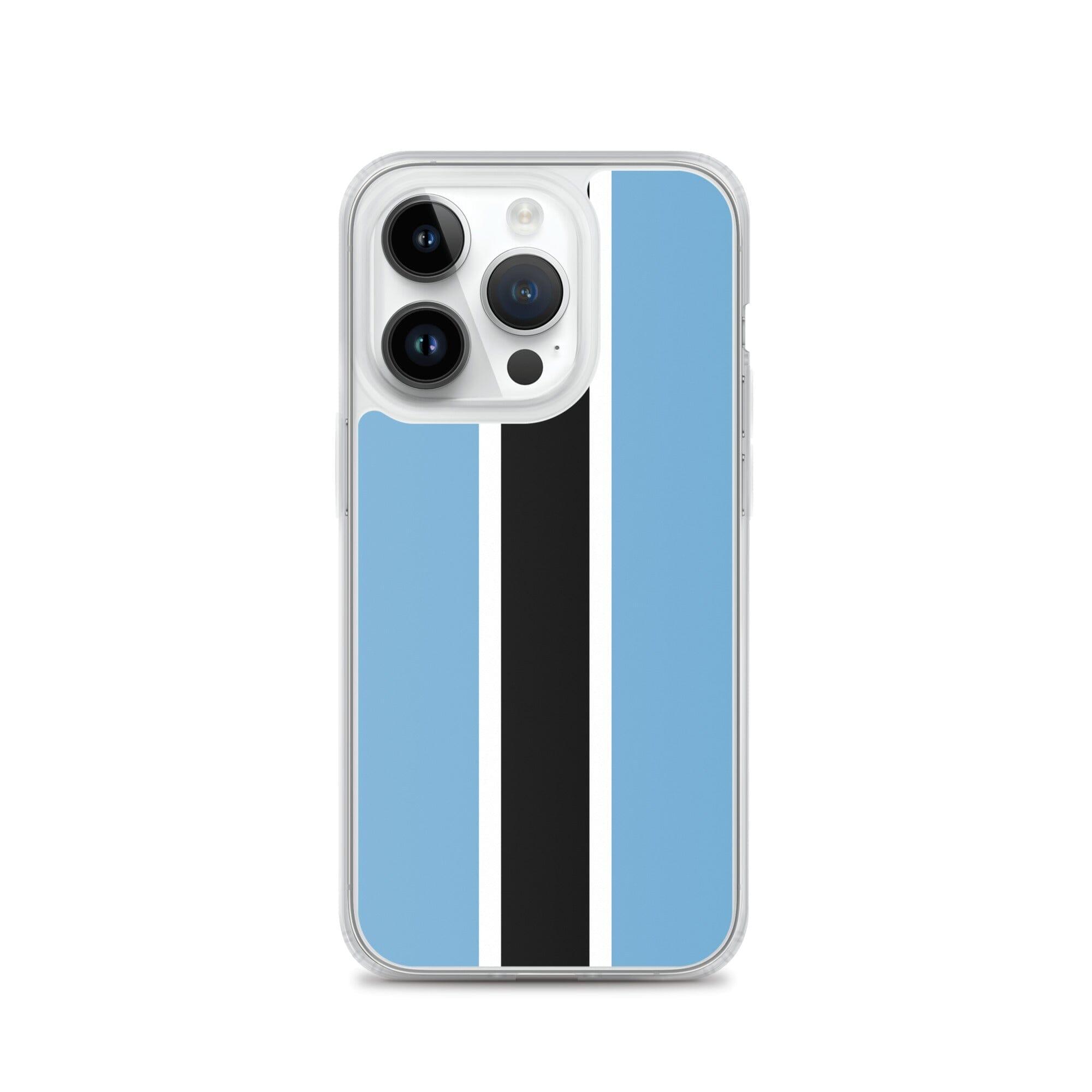 Coque de téléphone transparente avec le drapeau du Botswana, conçue pour iPhone, offrant protection et style.